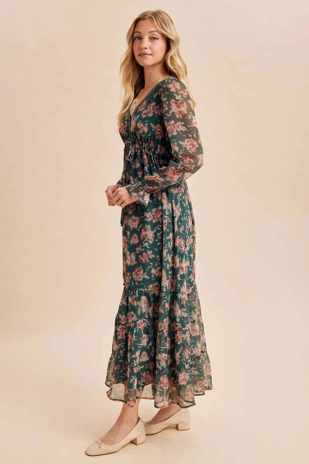 Eucalyptus Floral Chiffon Button Down Maxi Dress sold by Pinkblush product image thumbnail 4