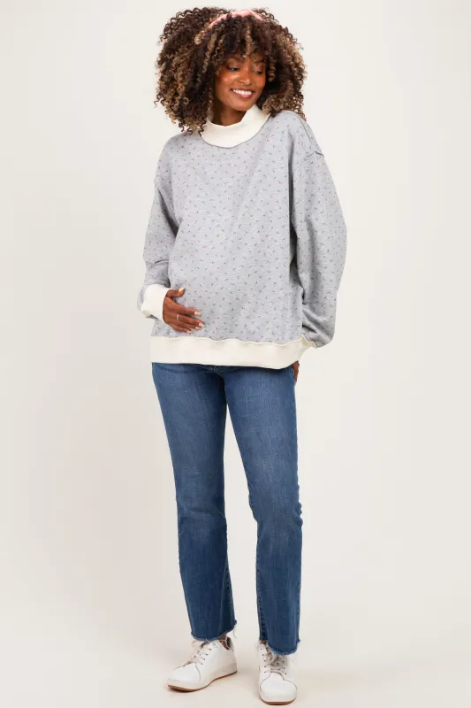 Heather Grey Floral Mock Neck Drop Shoulder Maternity Pullover made by Pinkblush