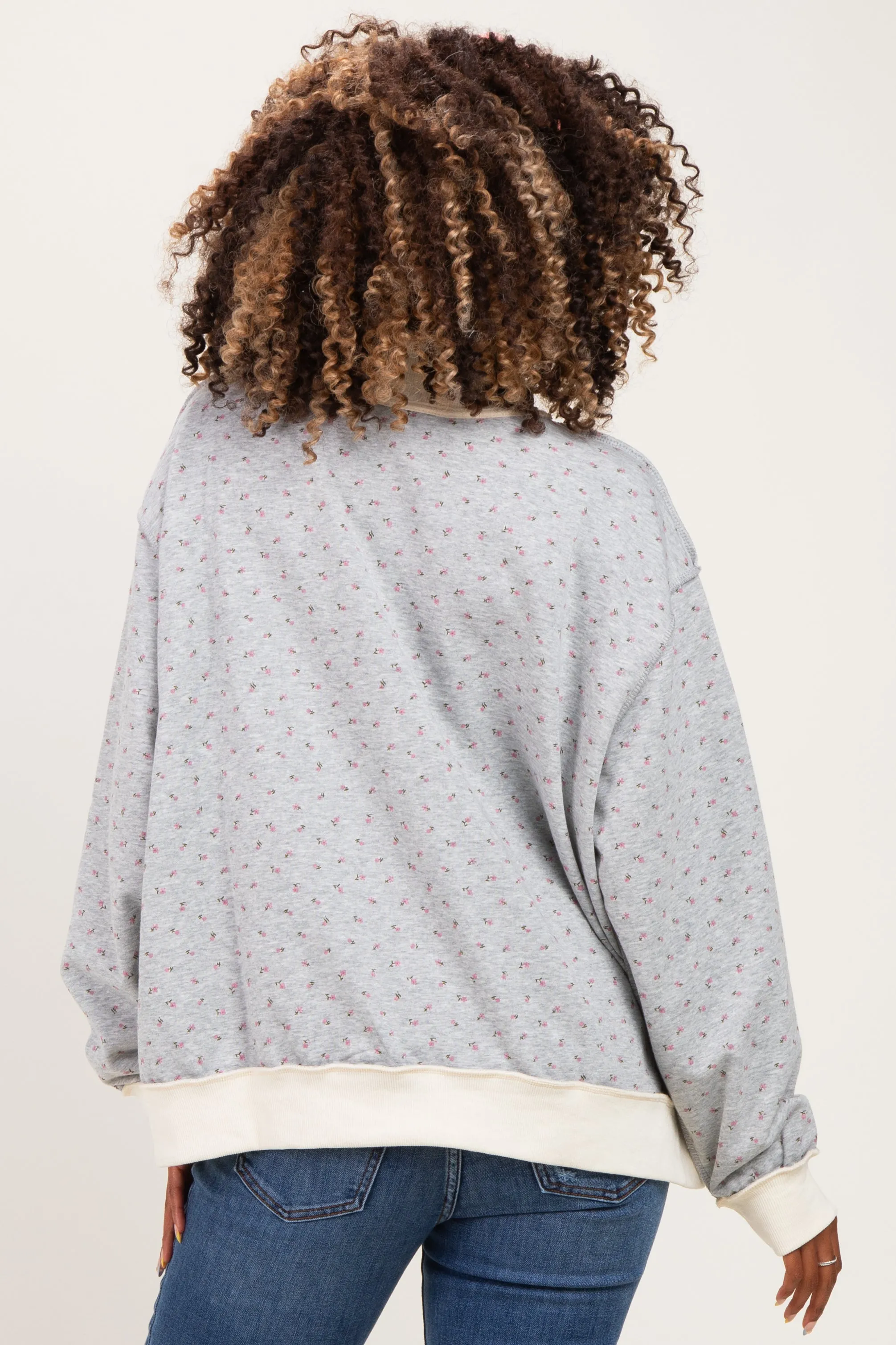 Heather Grey Floral Mock Neck Drop Shoulder Maternity Pullover sold by Pinkblush product image thumbnail 5