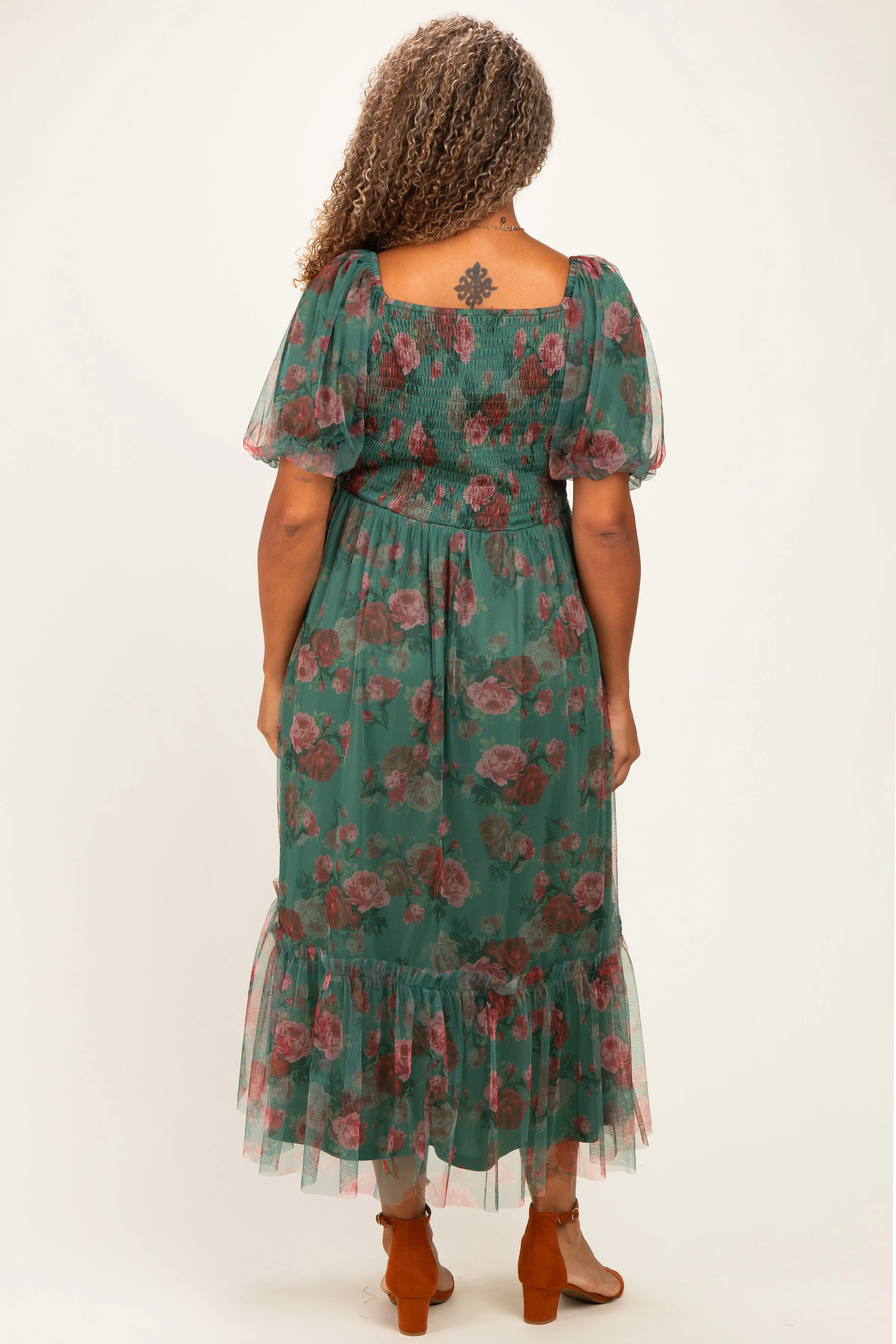 Forest Green Rose Print Tulle Overlay Plus Midi Dress sold by Pinkblush product image thumbnail 3