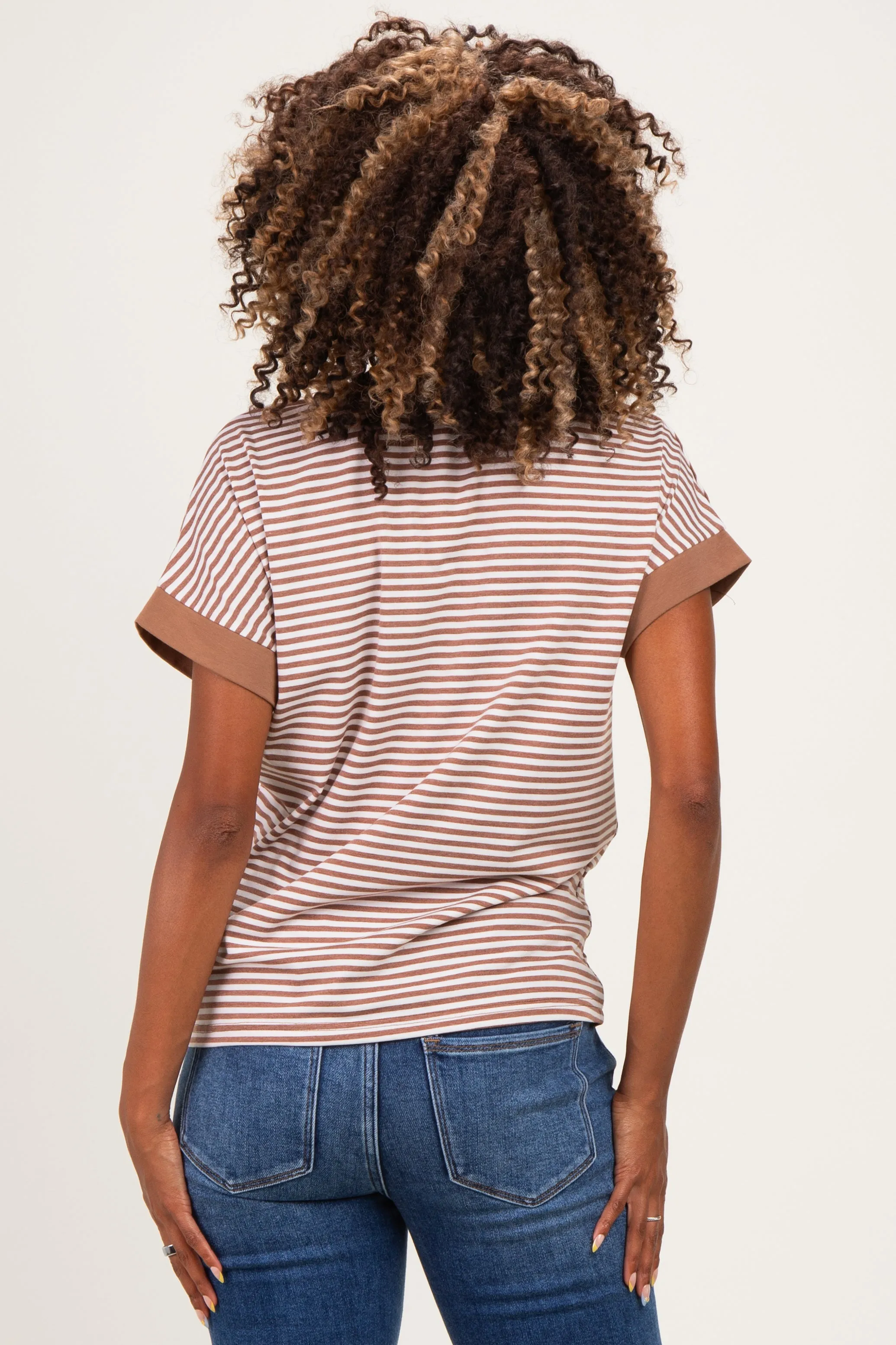 Mocha Striped Contrast Trim Maternity Top sold by Pinkblush product image thumbnail 4