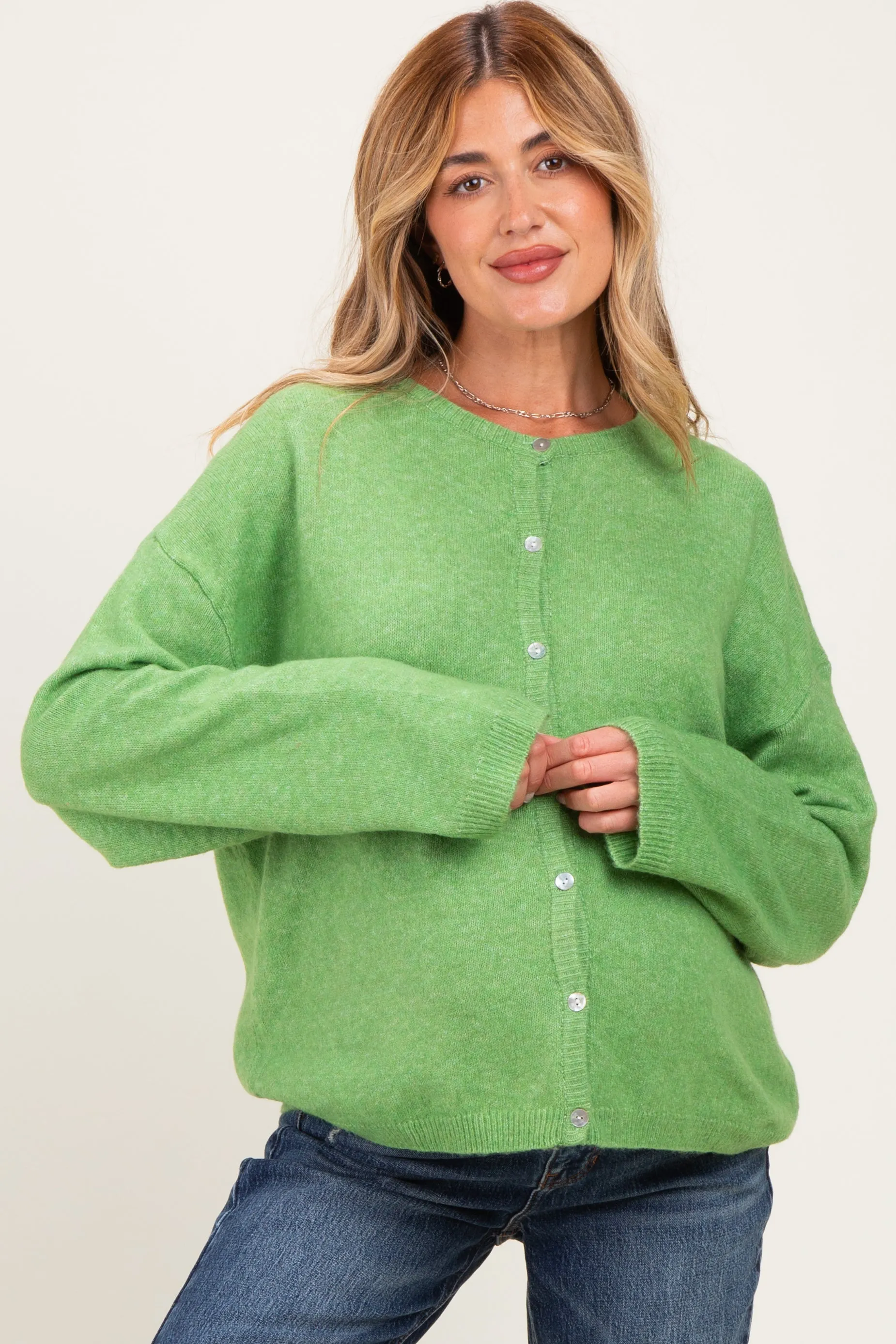 Light Green Long Sleeve Crew Neck Maternity Cardigan sold by Pinkblush product image thumbnail 3