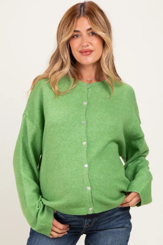 Light Green Long Sleeve Crew Neck Maternity Cardigan made by Le Lis