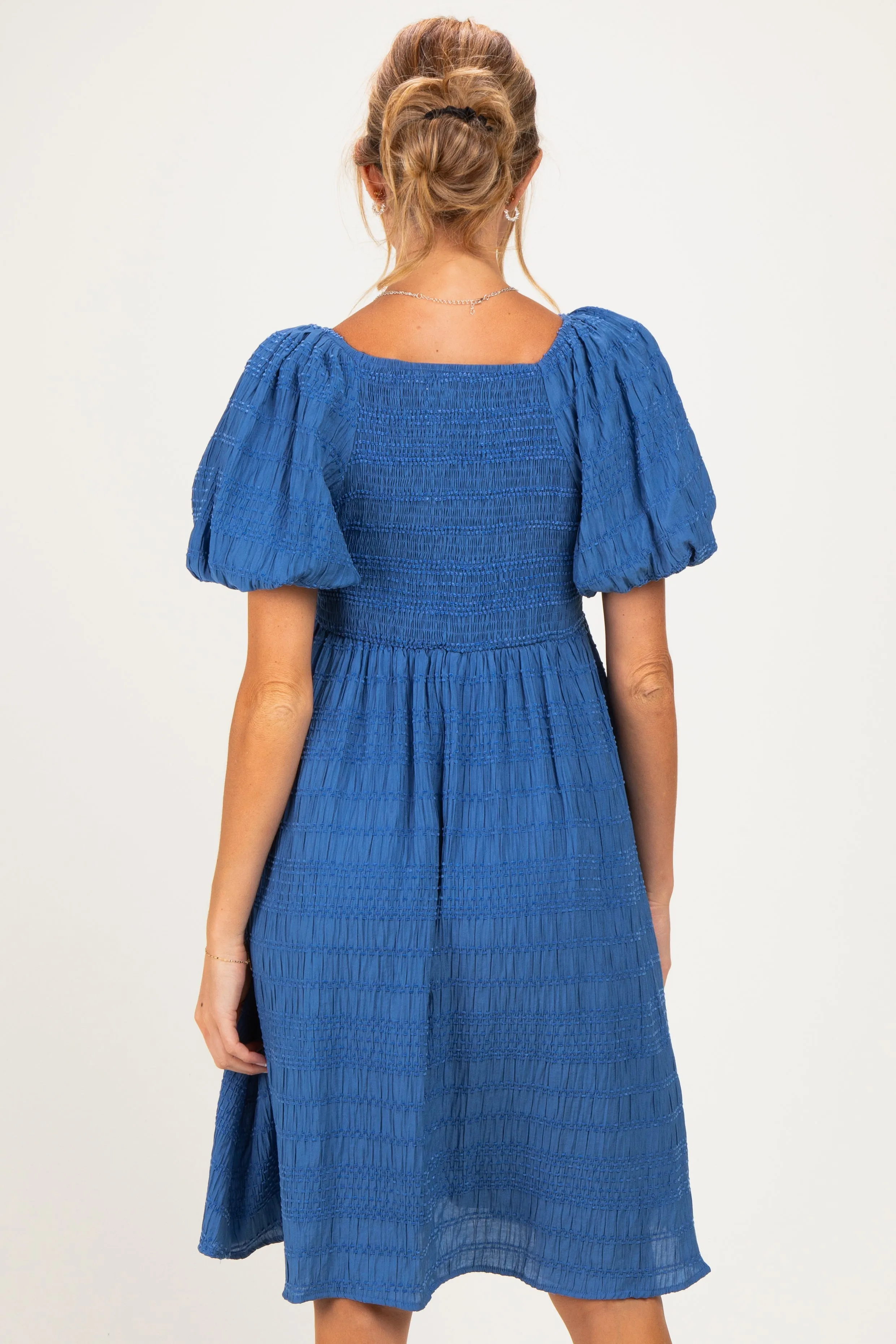 Blue Textured Bubble Sleeve Maternity Dress sold by Pinkblush product image thumbnail 2