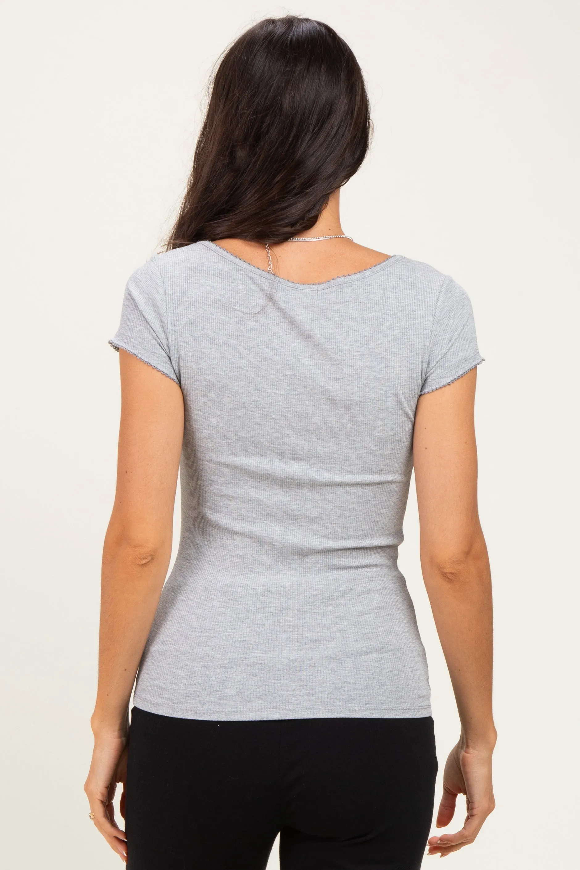 Heather Grey Ribbed Square Neck Cap Sleeve Top sold by Pinkblush product image thumbnail 4