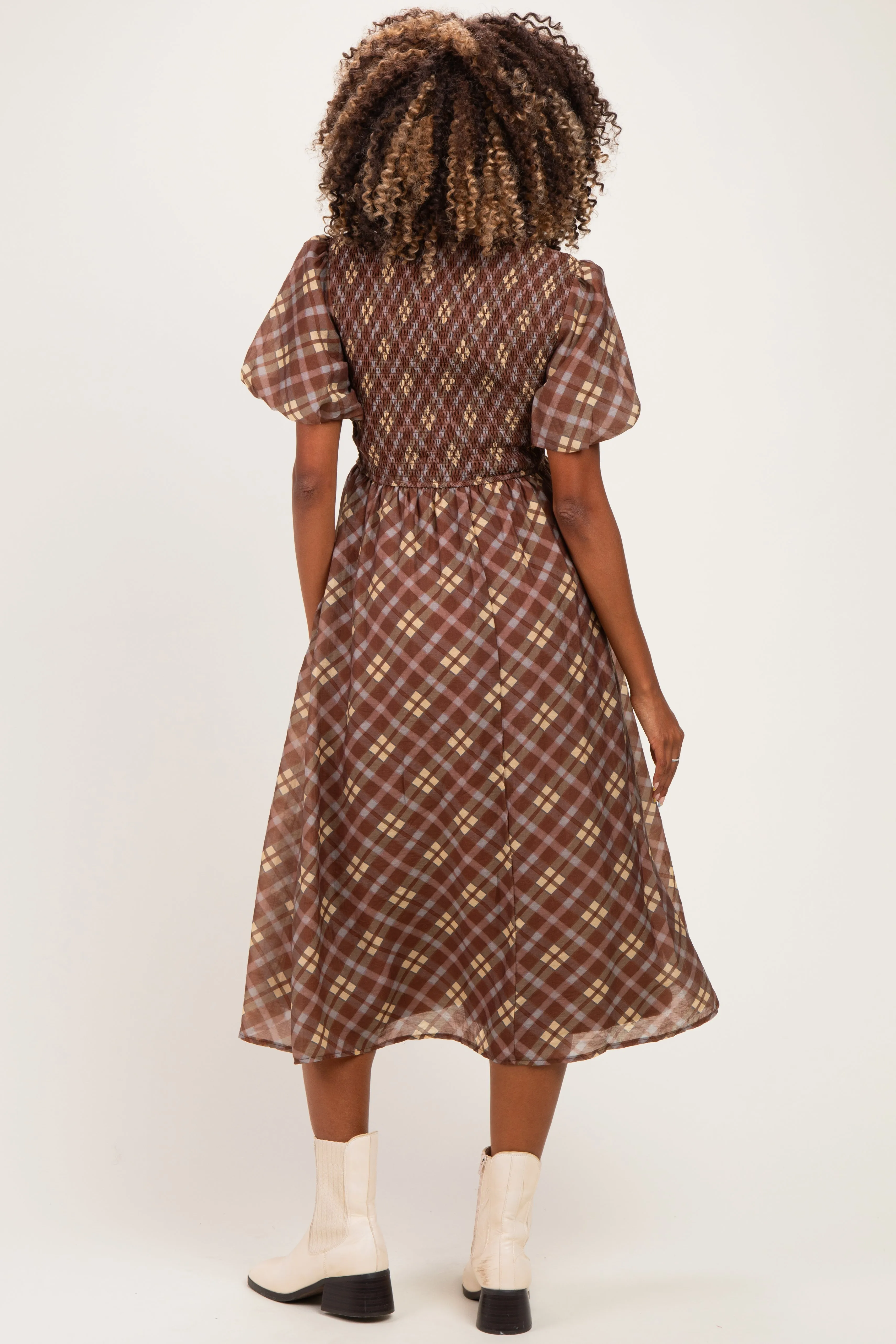 Brown Plaid Smocked Maternity Shirt Dress sold by Pinkblush product image thumbnail 3