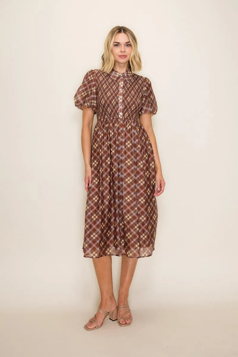 Brown Plaid Smocked Maternity Shirt Dress sold by Pinkblush product image thumbnail 4