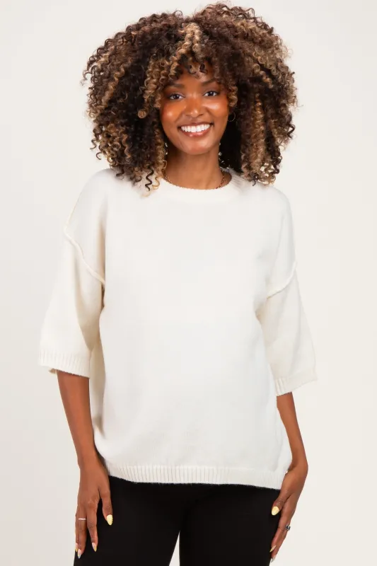 Ivory Basic Maternity Short Sleeve Sweater Top made by Staccato