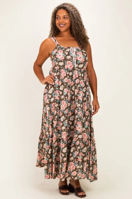 Mocha Pink Plus Textured Light Weight Straps Midi Dress made by Davi & Dani