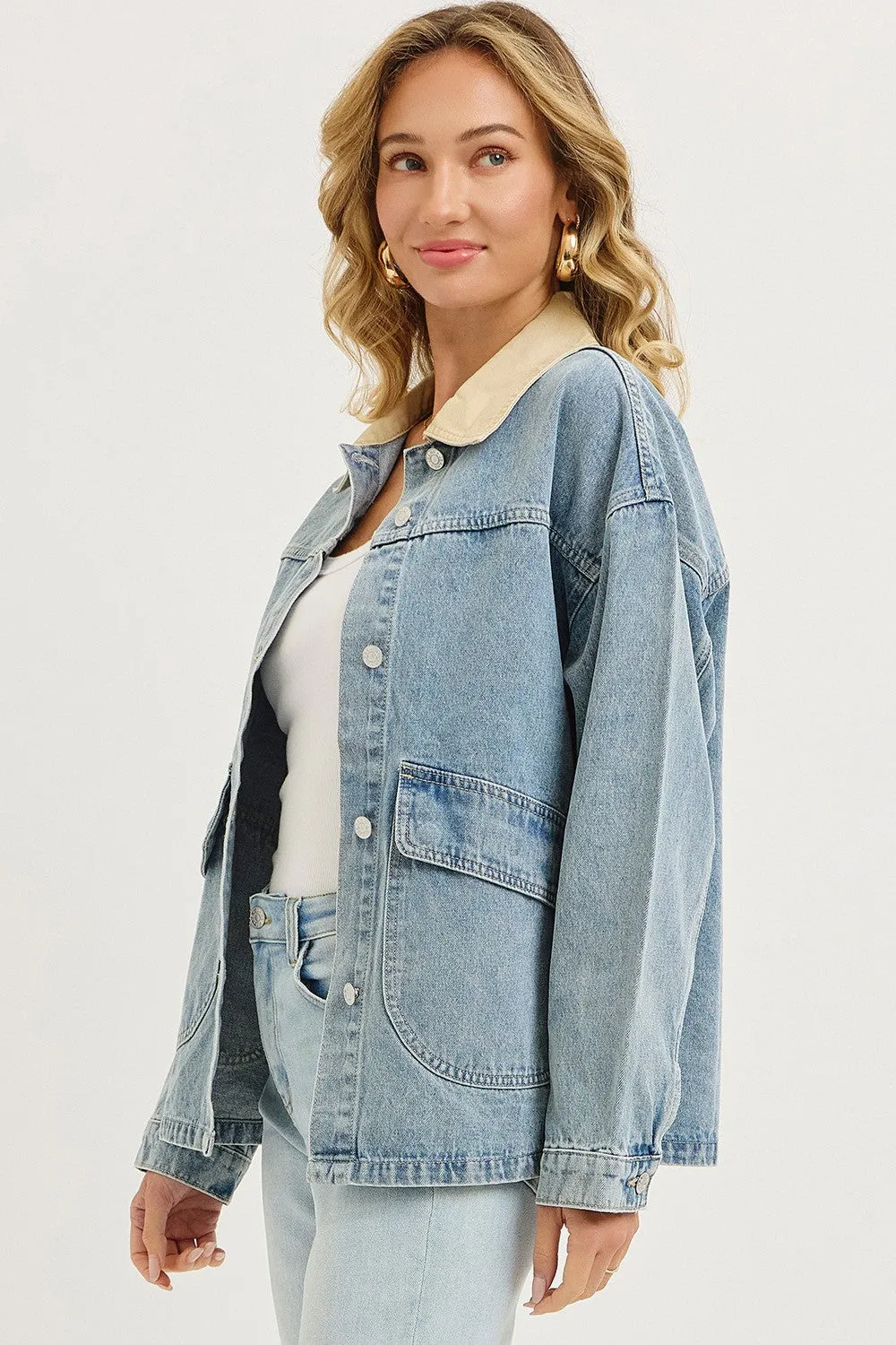 Washed Denim Button Down Oversized Jacket sold by Pinkblush product image thumbnail 2