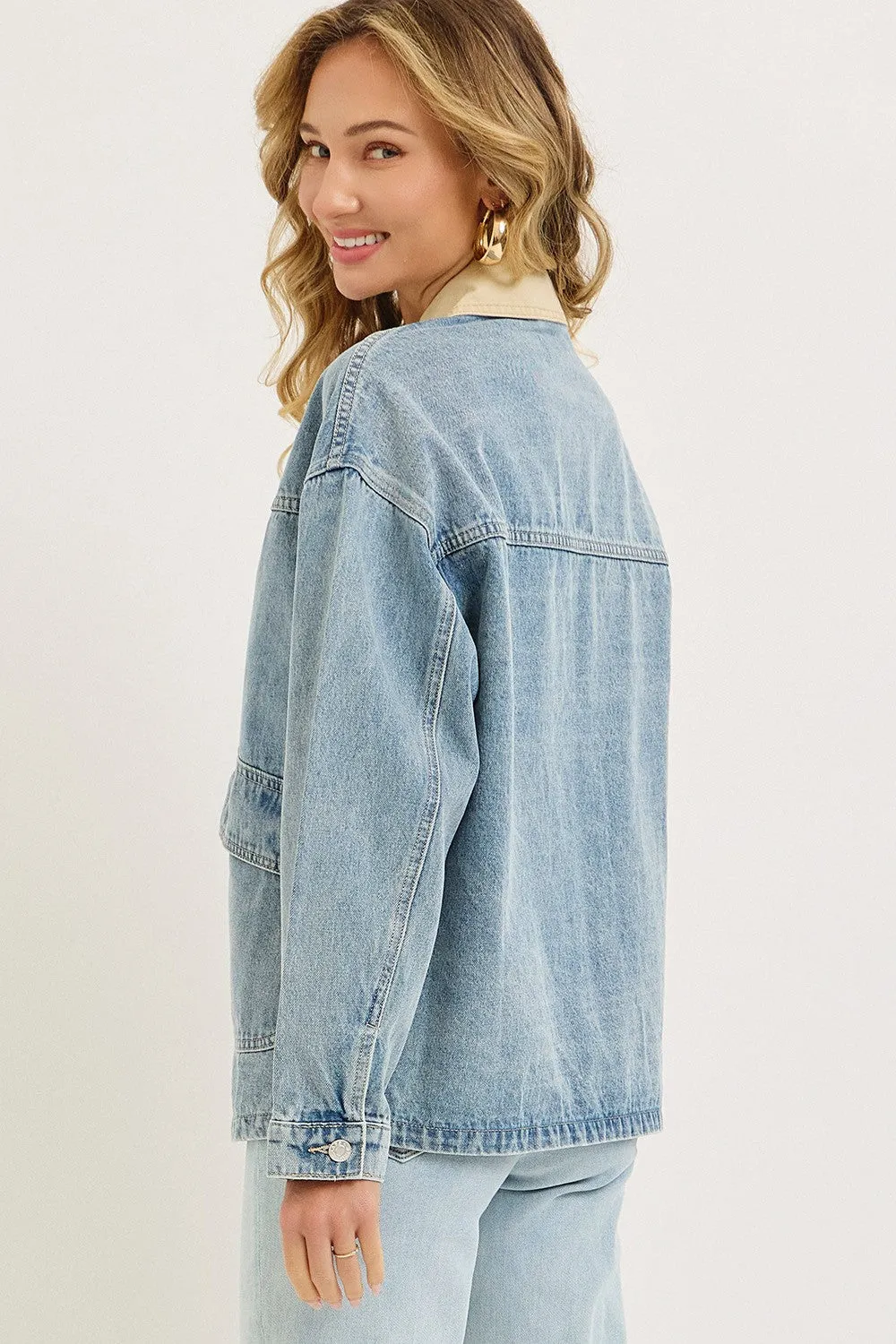 Washed Denim Button Down Oversized Jacket sold by Pinkblush product image thumbnail 3