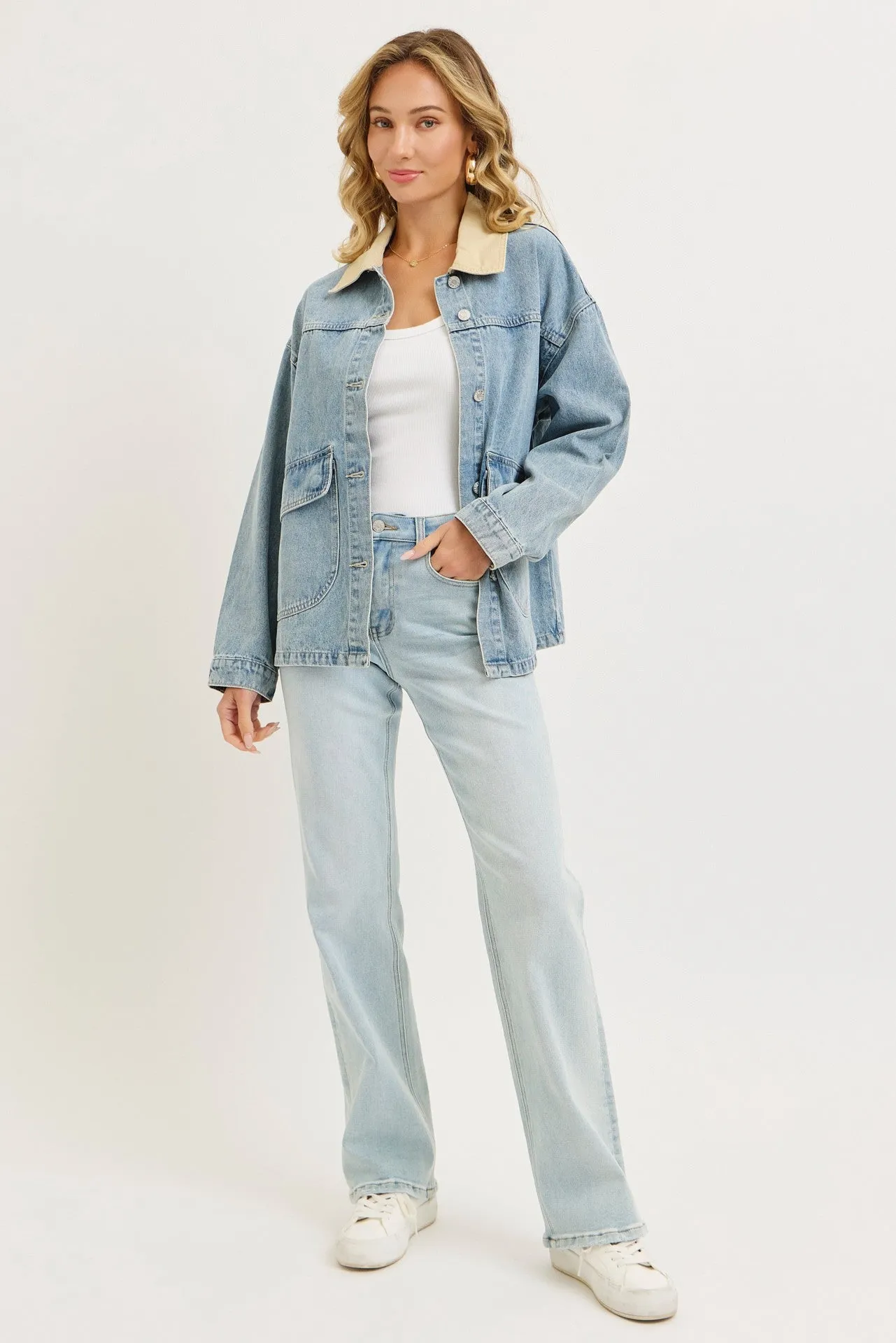 Washed Denim Button Down Oversized Jacket sold by Pinkblush product image thumbnail 4