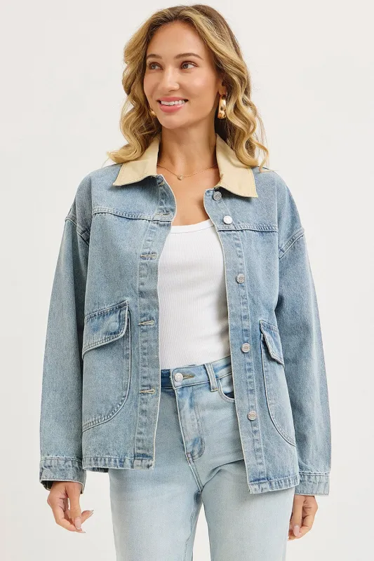 Washed Denim Button Down Oversized Jacket made by Pinkblush