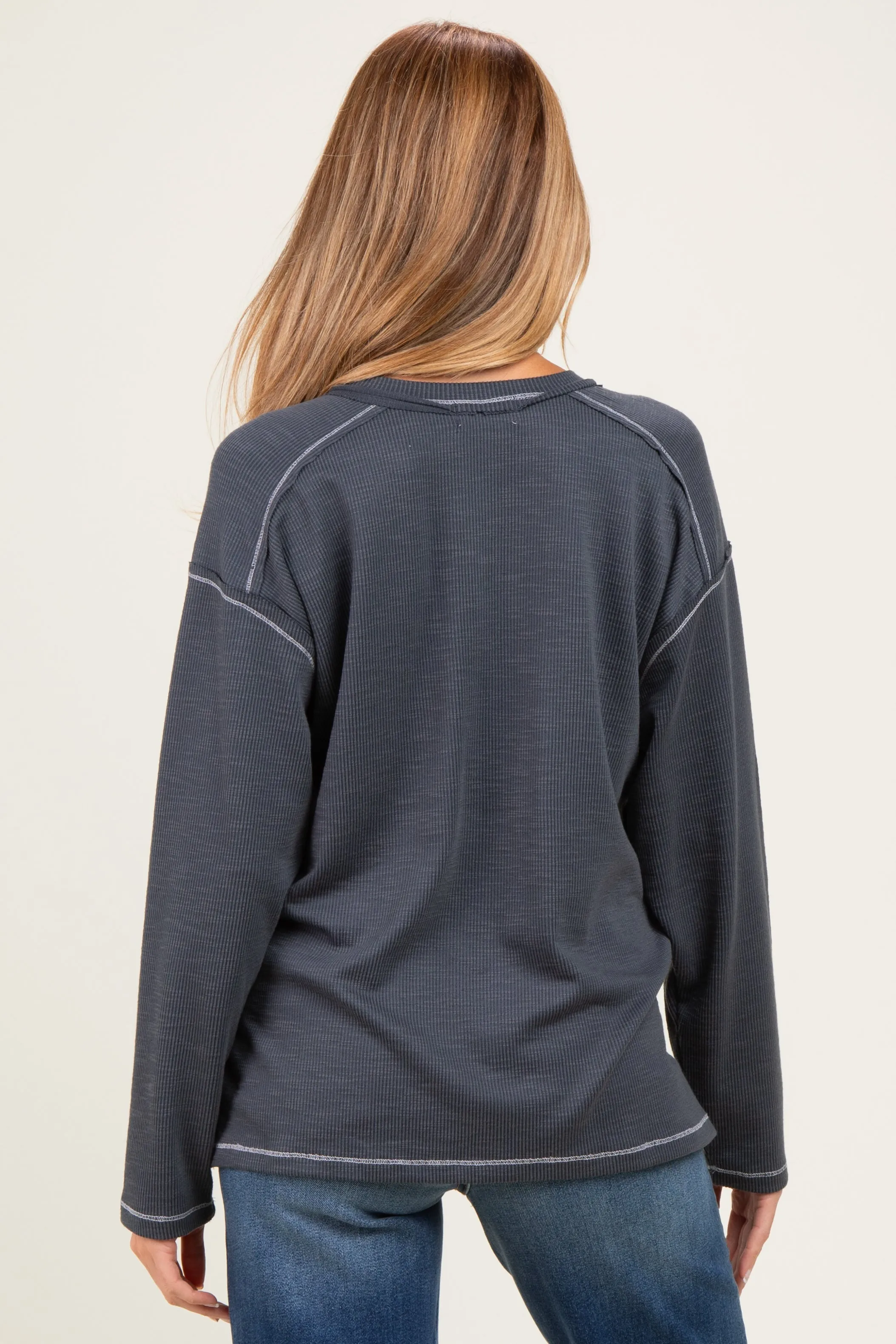 Faded Charcoal Ribbed Jersey Oversized Maternity Henley sold by Pinkblush product image thumbnail 4