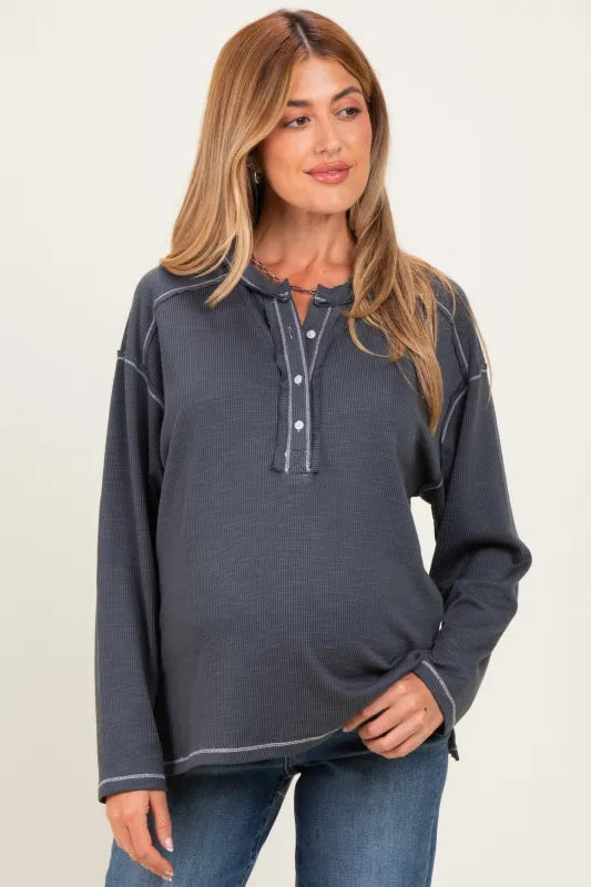 Faded Charcoal Ribbed Jersey Oversized Maternity Henley made by AnnieWear