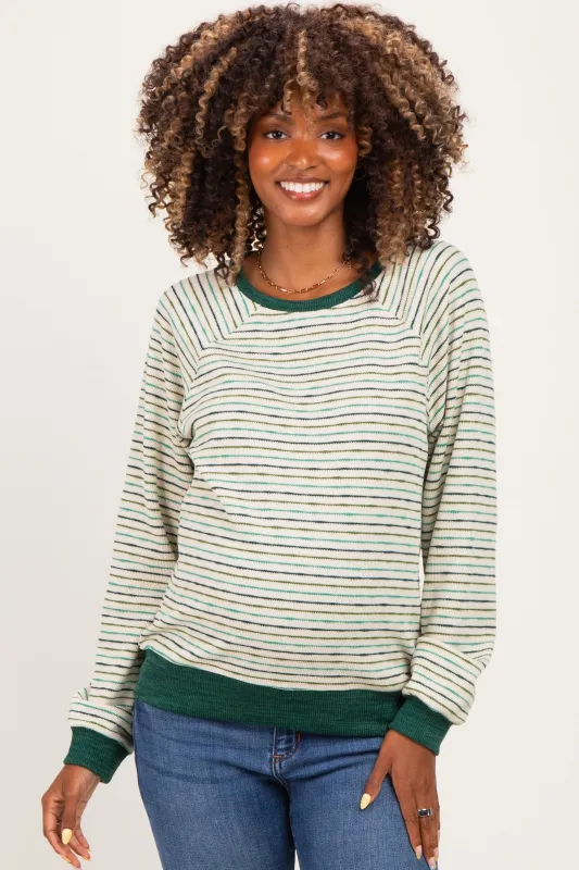 Hunter Green Muticolor Striped Long Sleeve Maternity Top made by Staccato