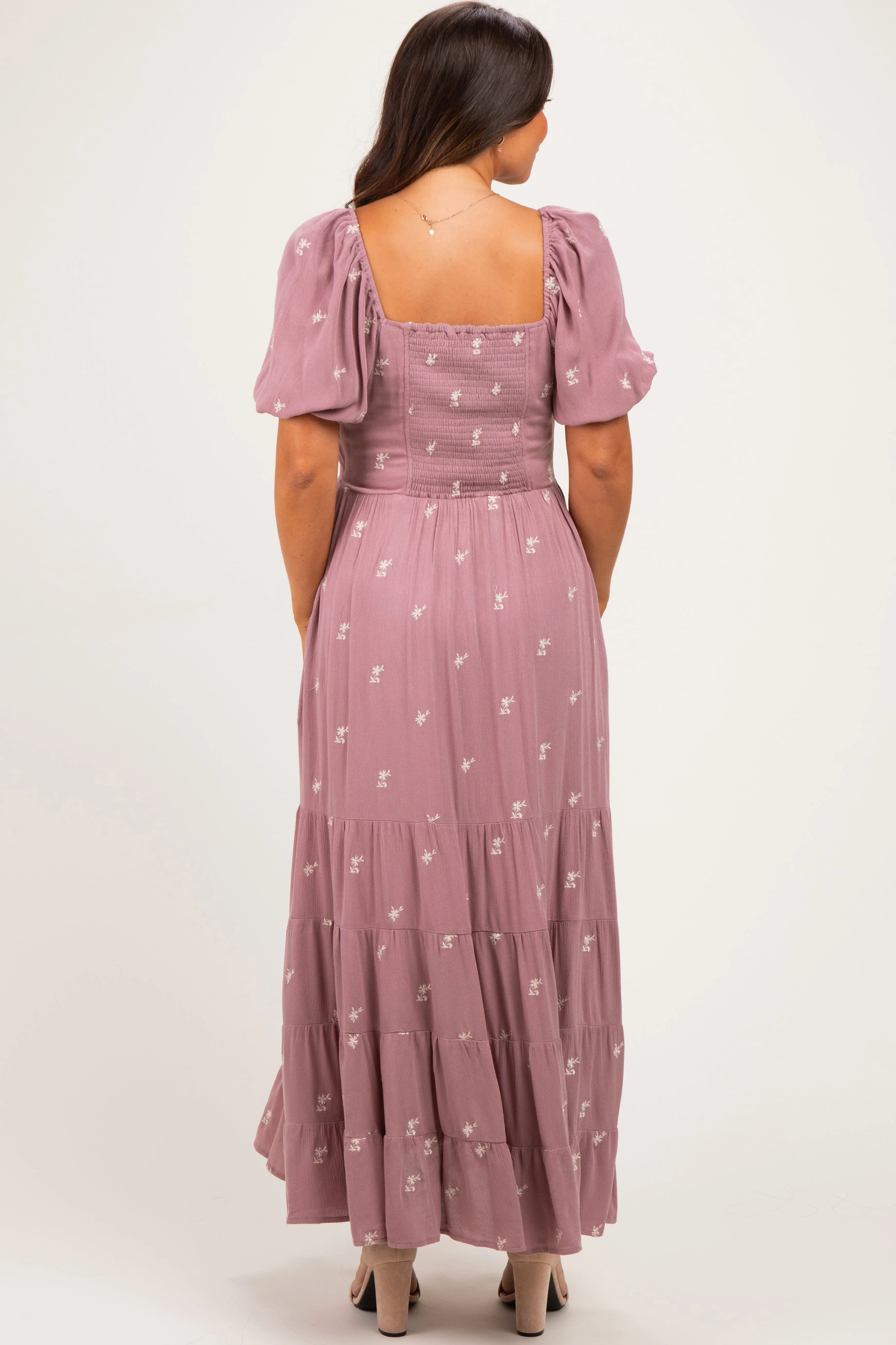 Mauve Embroidered Tiered Maternity Maxi Dress sold by Pinkblush product image thumbnail 3