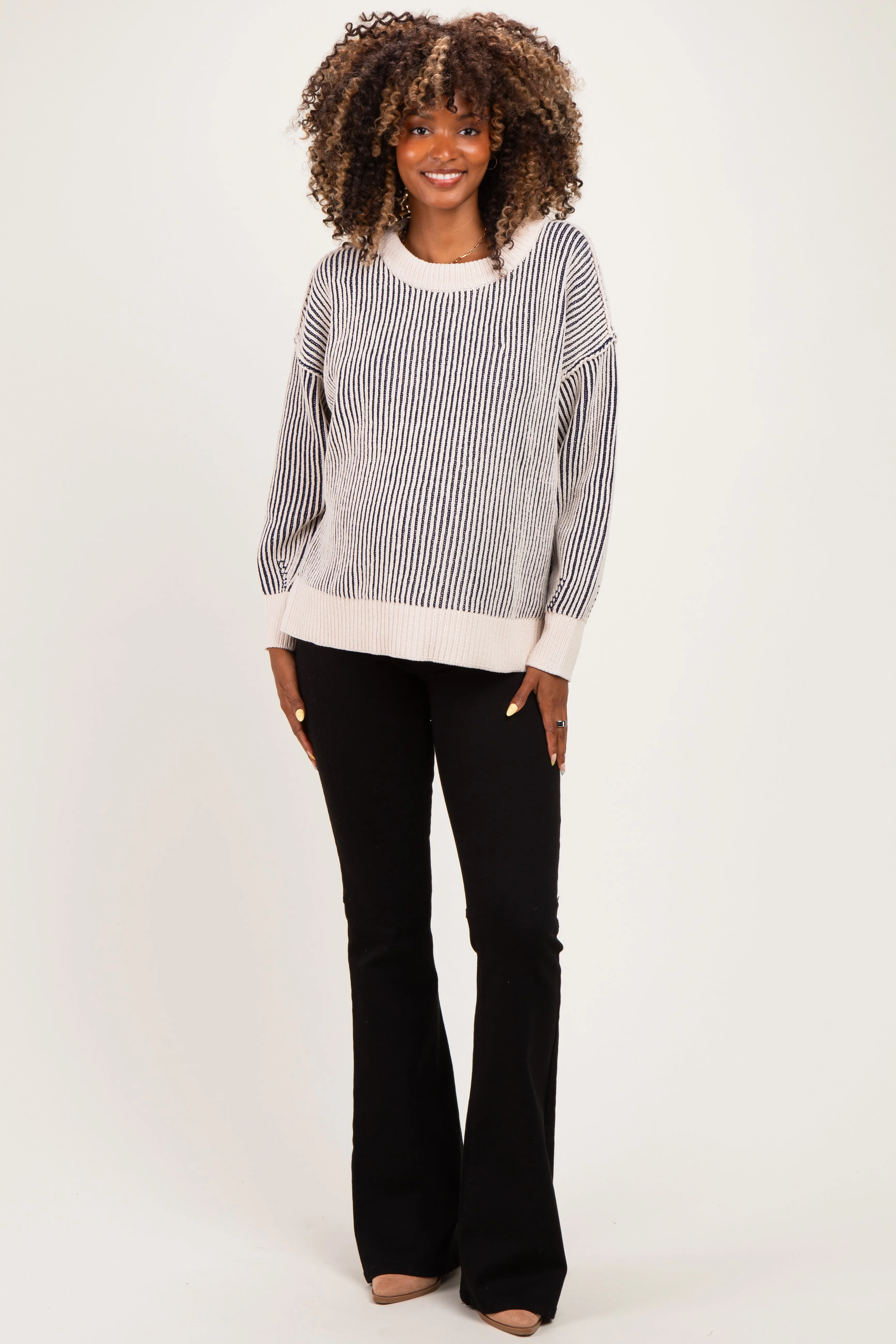 Navy Two Tone Oversized Maternity Sweater sold by Pinkblush product image thumbnail 2