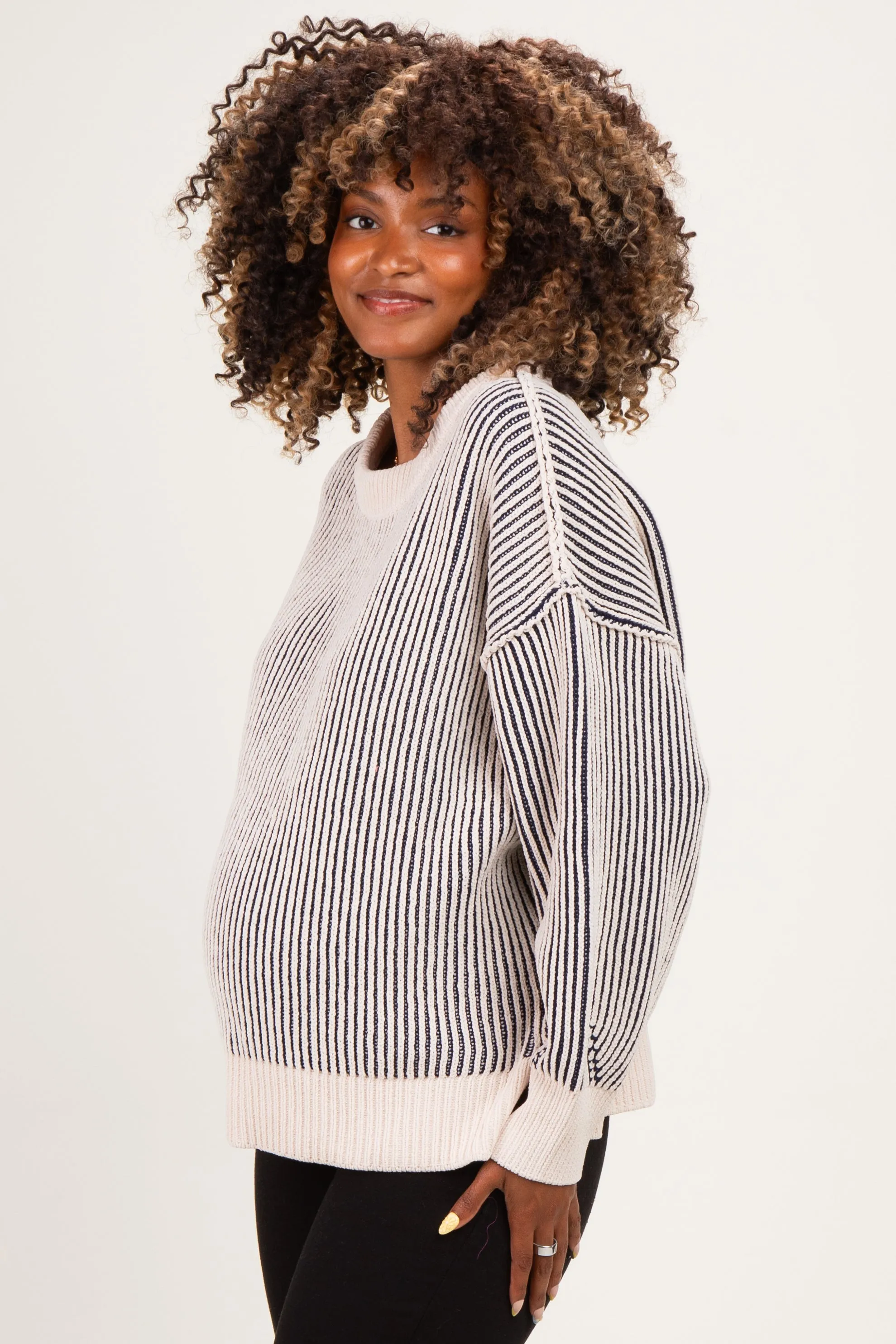 Navy Two Tone Oversized Maternity Sweater sold by Pinkblush product image thumbnail 3