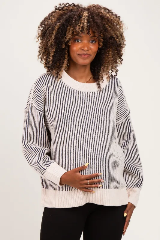 Navy Two Tone Oversized Maternity Sweater made by Zenana Outfitters