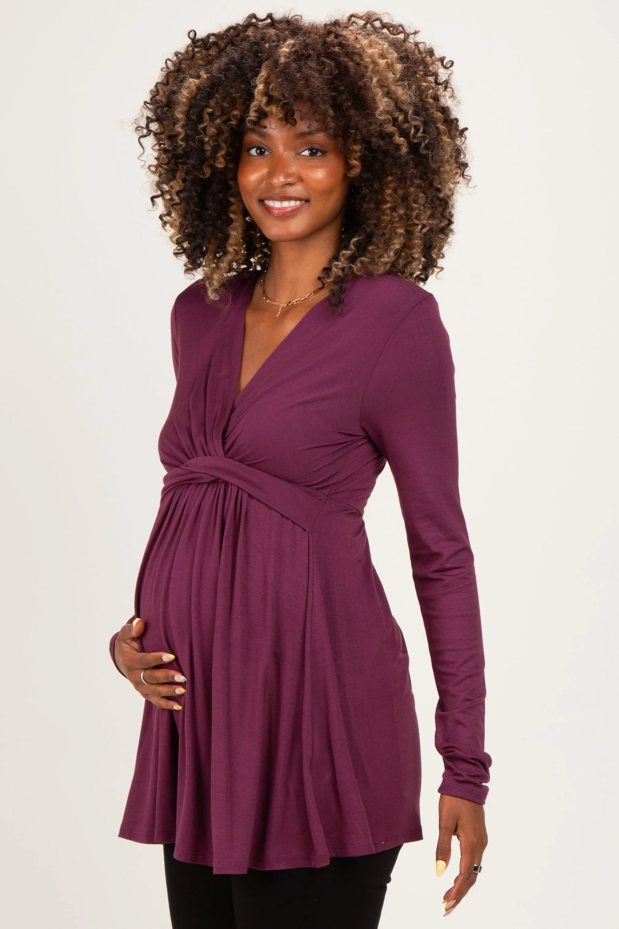 PinkBlush Burgundy Long Sleeve Draped Front Maternity Nursing Top sold by Pinkblush product image thumbnail 4