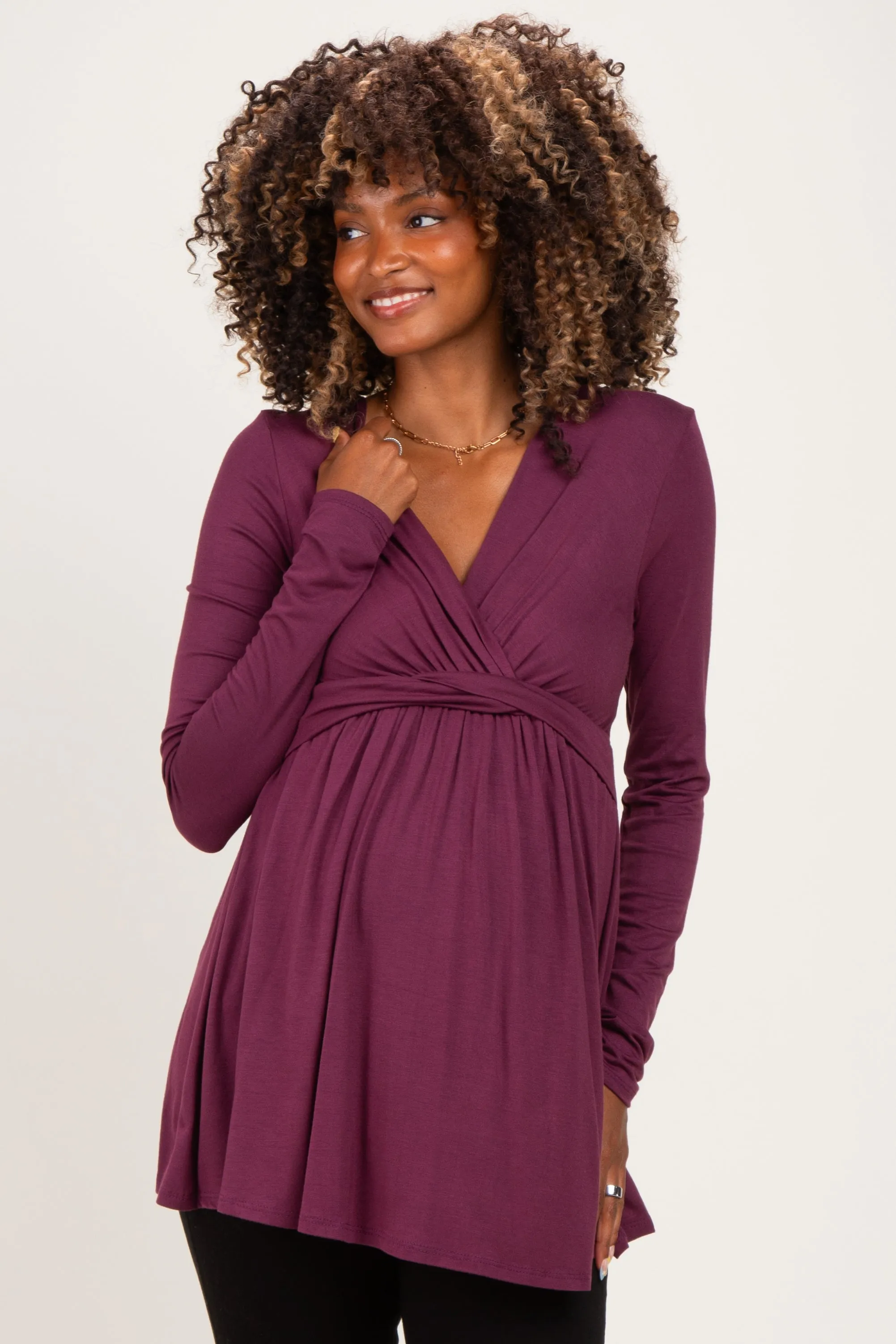 PinkBlush Burgundy Long Sleeve Draped Front Maternity Nursing Top sold by Pinkblush product image thumbnail 2
