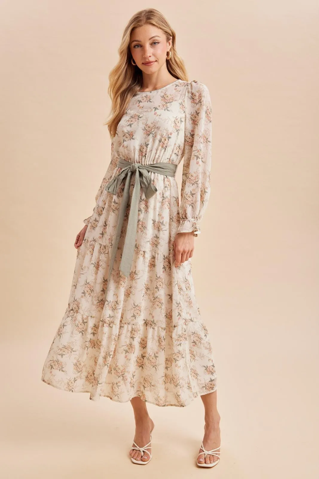 Cloud Floral Sash Tiered Maternity Maxi Dress sold by Pinkblush product image thumbnail 4