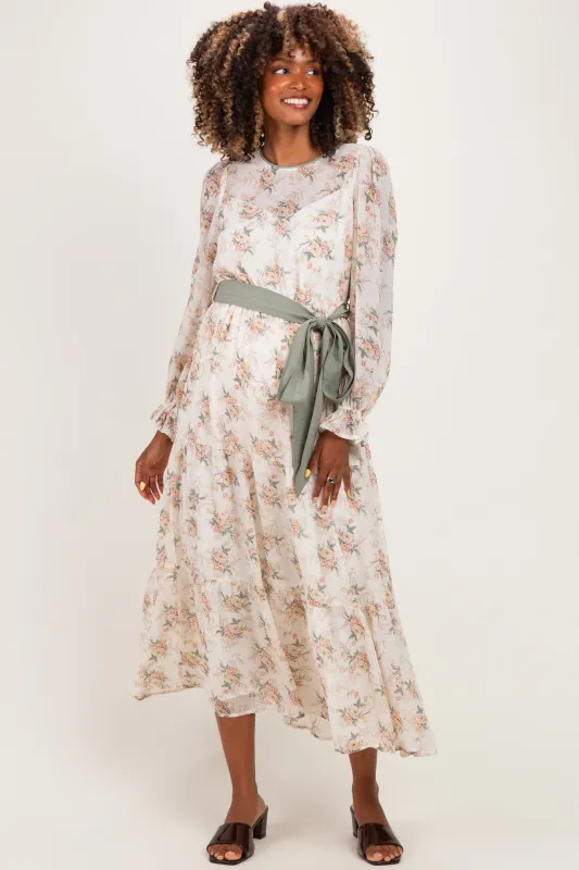 Cloud Floral Sash Tiered Maternity Maxi Dress made by Inloom