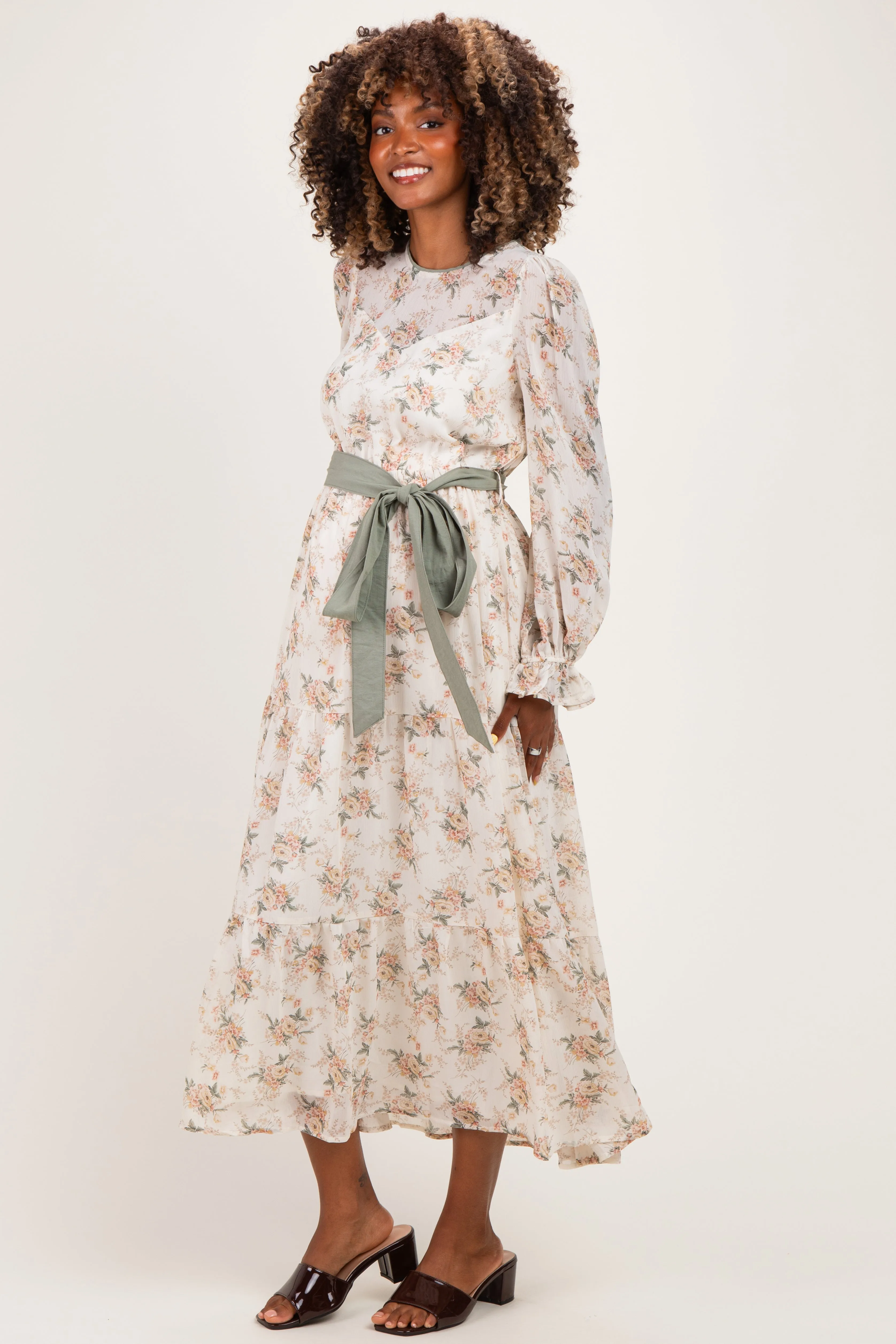Cloud Floral Sash Tiered Maternity Maxi Dress sold by Pinkblush product image thumbnail 2