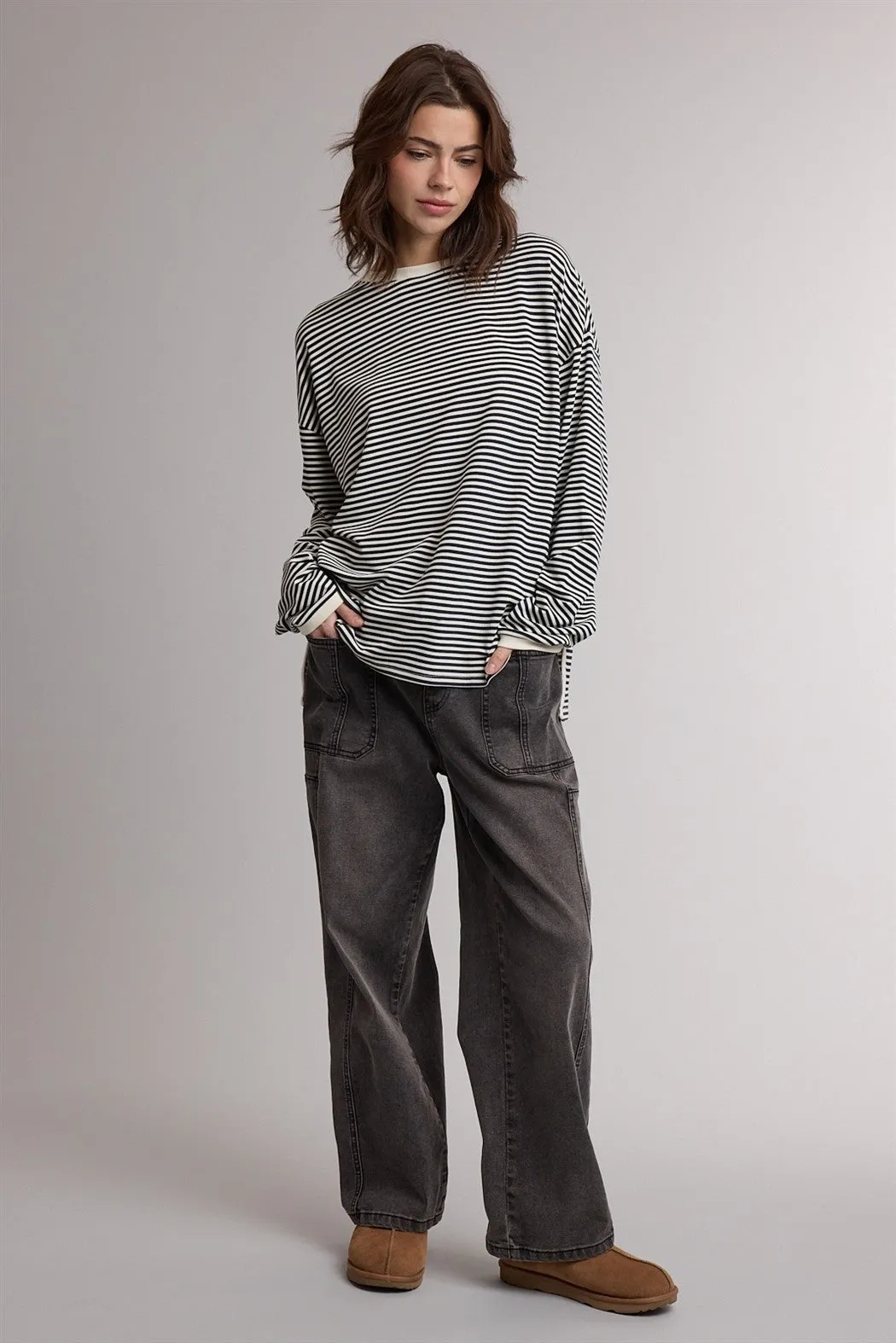 Navy Striped Oversized Long Sleeve Top sold by Pinkblush product image thumbnail 4