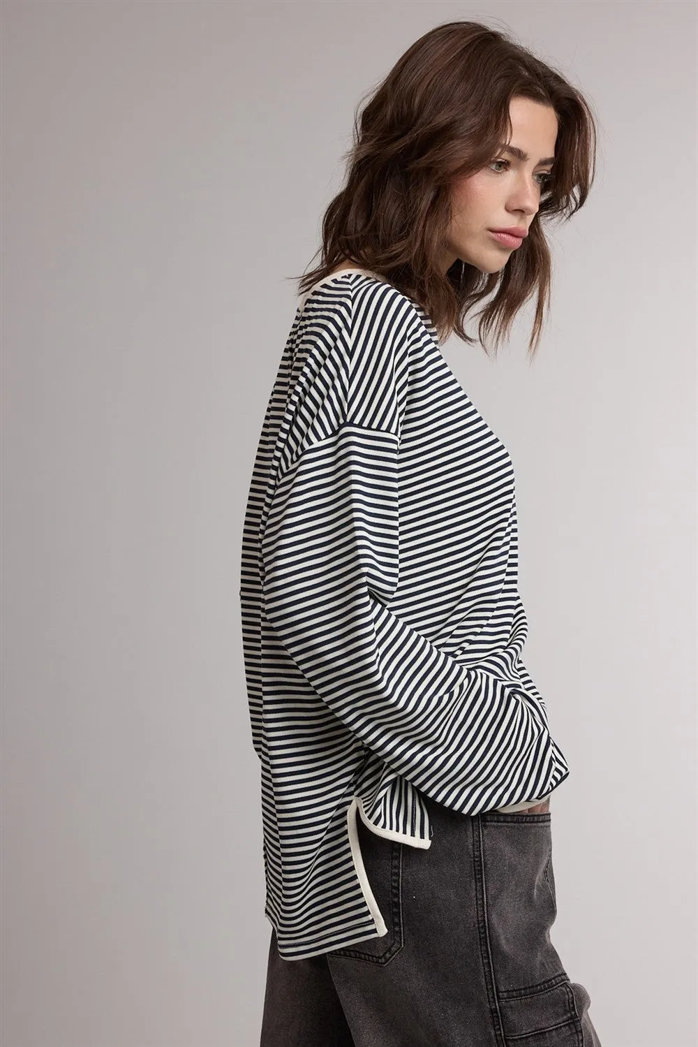 Navy Striped Oversized Long Sleeve Top sold by Pinkblush product image thumbnail 2