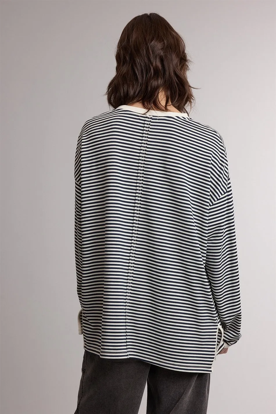 Navy Striped Oversized Long Sleeve Top sold by Pinkblush product image thumbnail 3