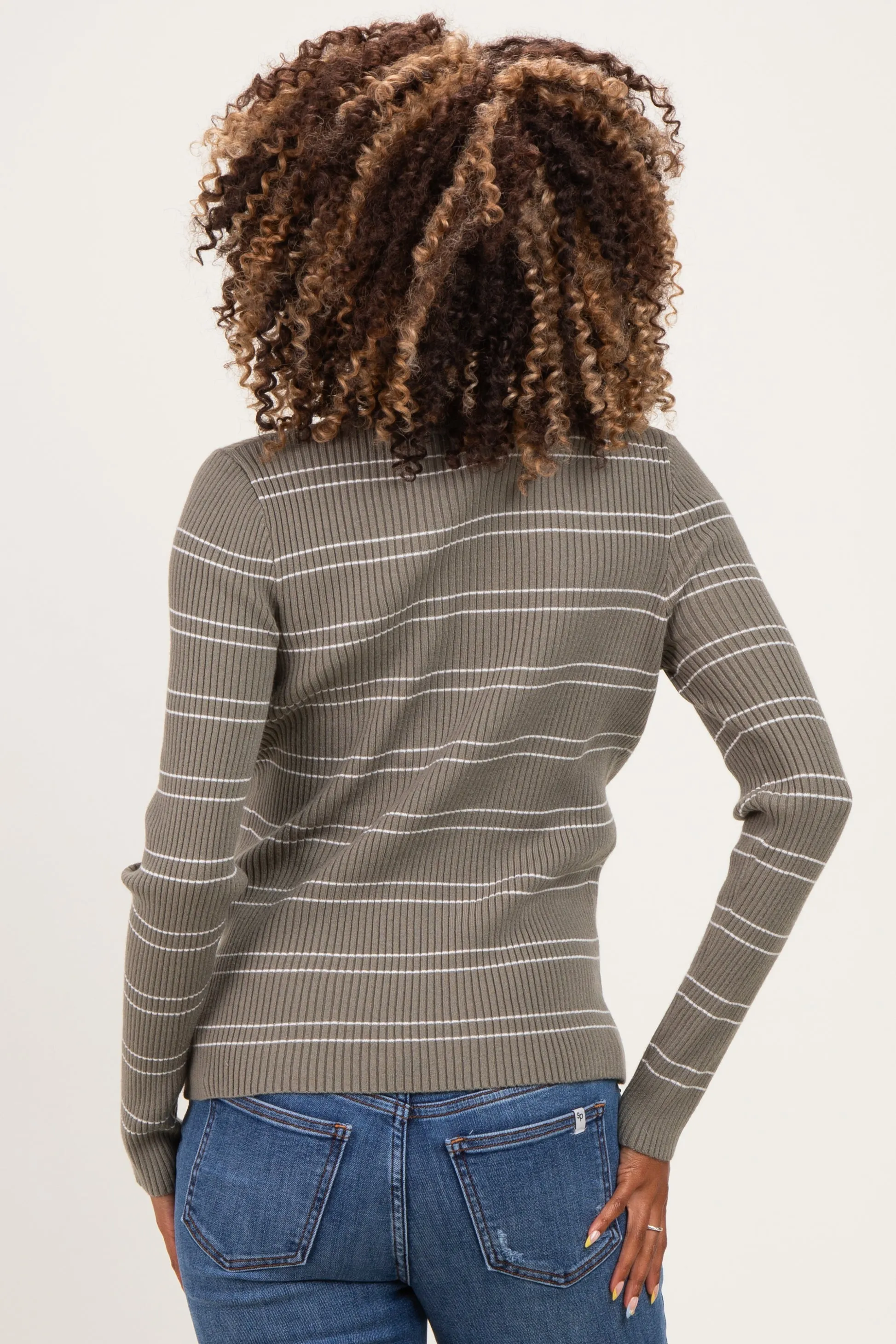 Olive Ribbed Basic Striped Fitted Maternity Sweater sold by Pinkblush product image thumbnail 5