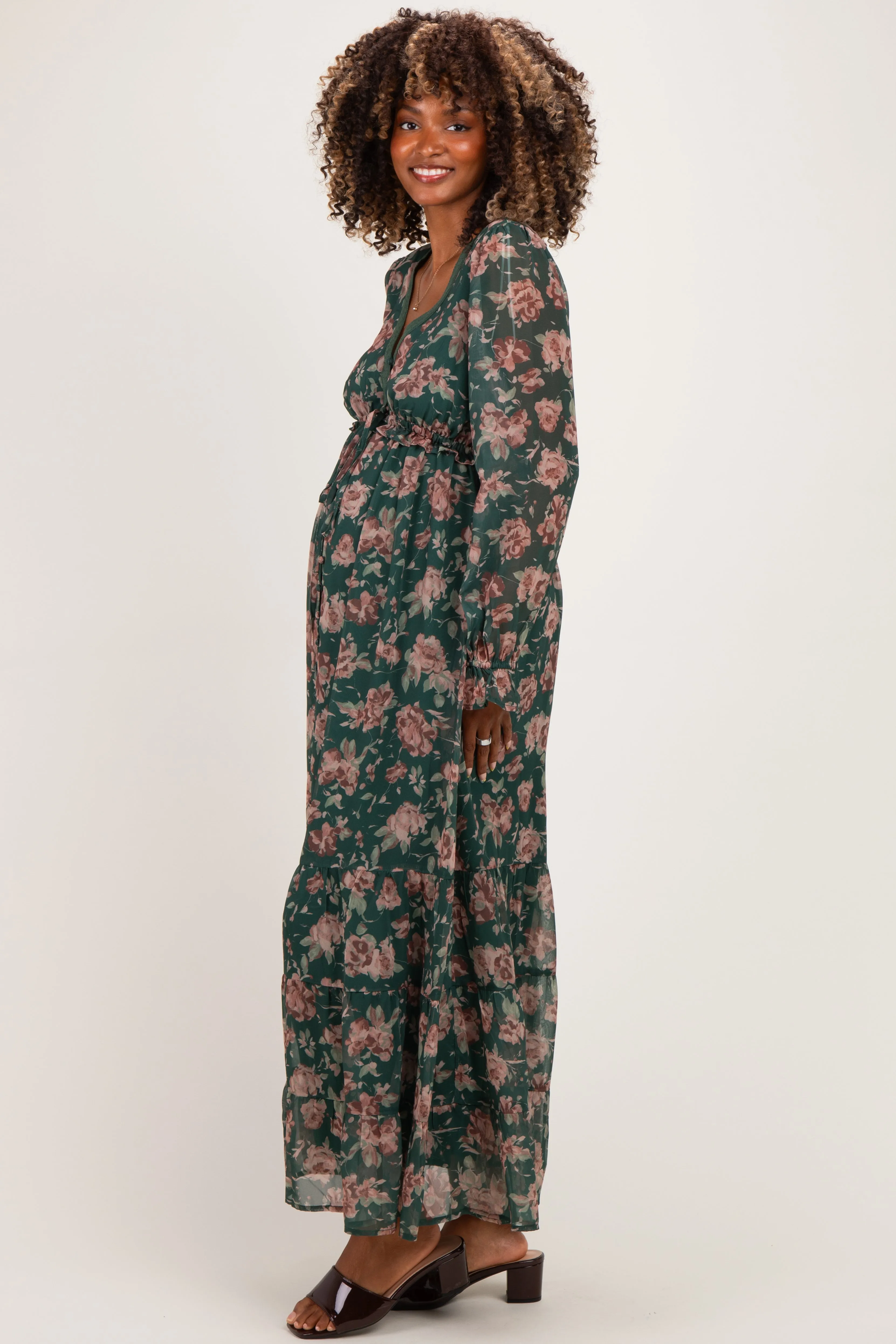 Eucalyptus Floral Chiffon Button Down Maternity Maxi Dress sold by Pinkblush product image thumbnail 2