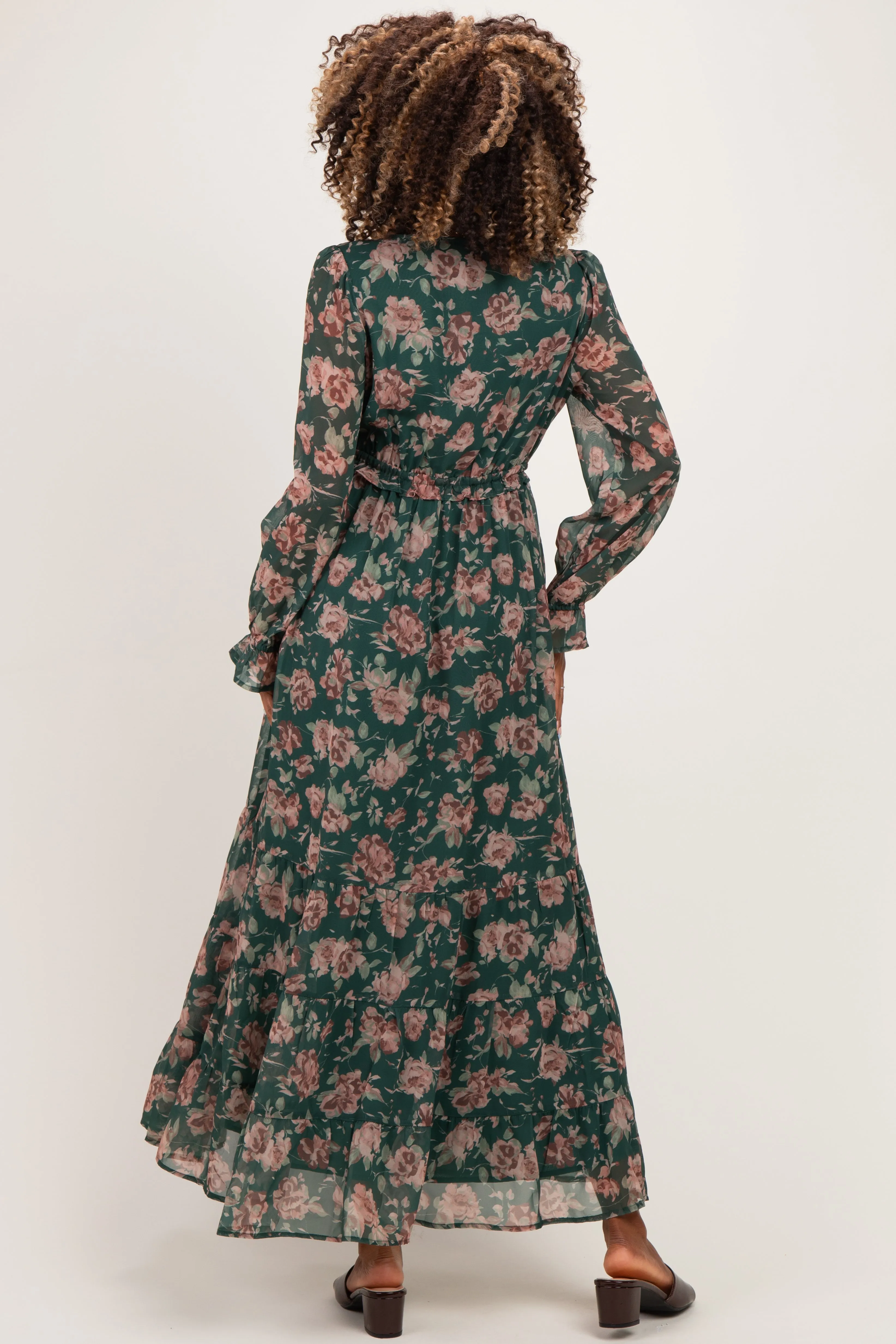 Eucalyptus Floral Chiffon Button Down Maternity Maxi Dress sold by Pinkblush product image thumbnail 3