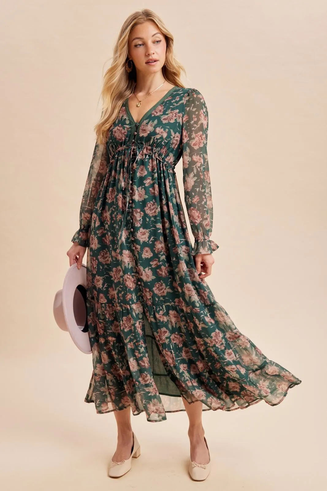 Eucalyptus Floral Chiffon Button Down Maternity Maxi Dress sold by Pinkblush product image thumbnail 4