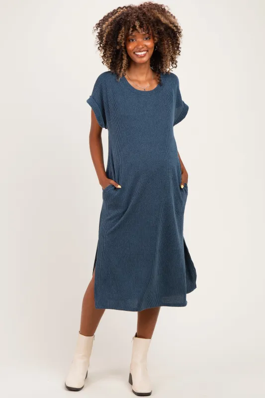 Hunter Green Short Sleeve Ribbed Maternity Maxi Dress made by Pinkblush