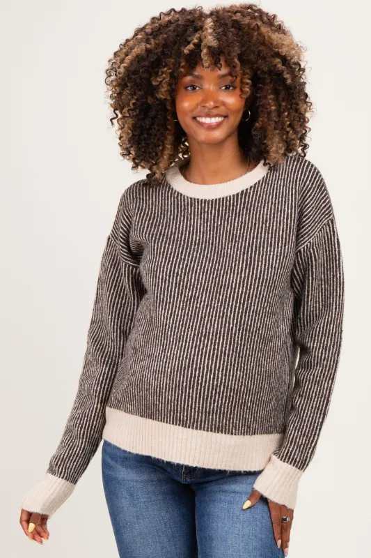 Chocolate Two Tone Ribbed Maternity Sweater made by Staccato
