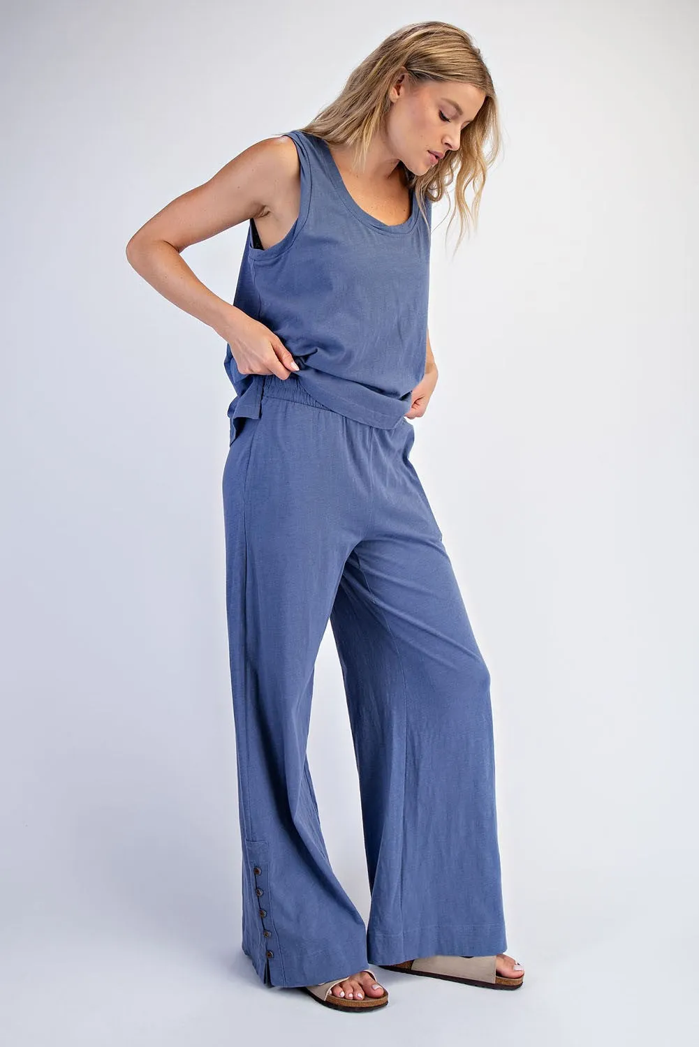 Blue Button Detail Tank Wide Leg Pant Set sold by Pinkblush product image thumbnail 2