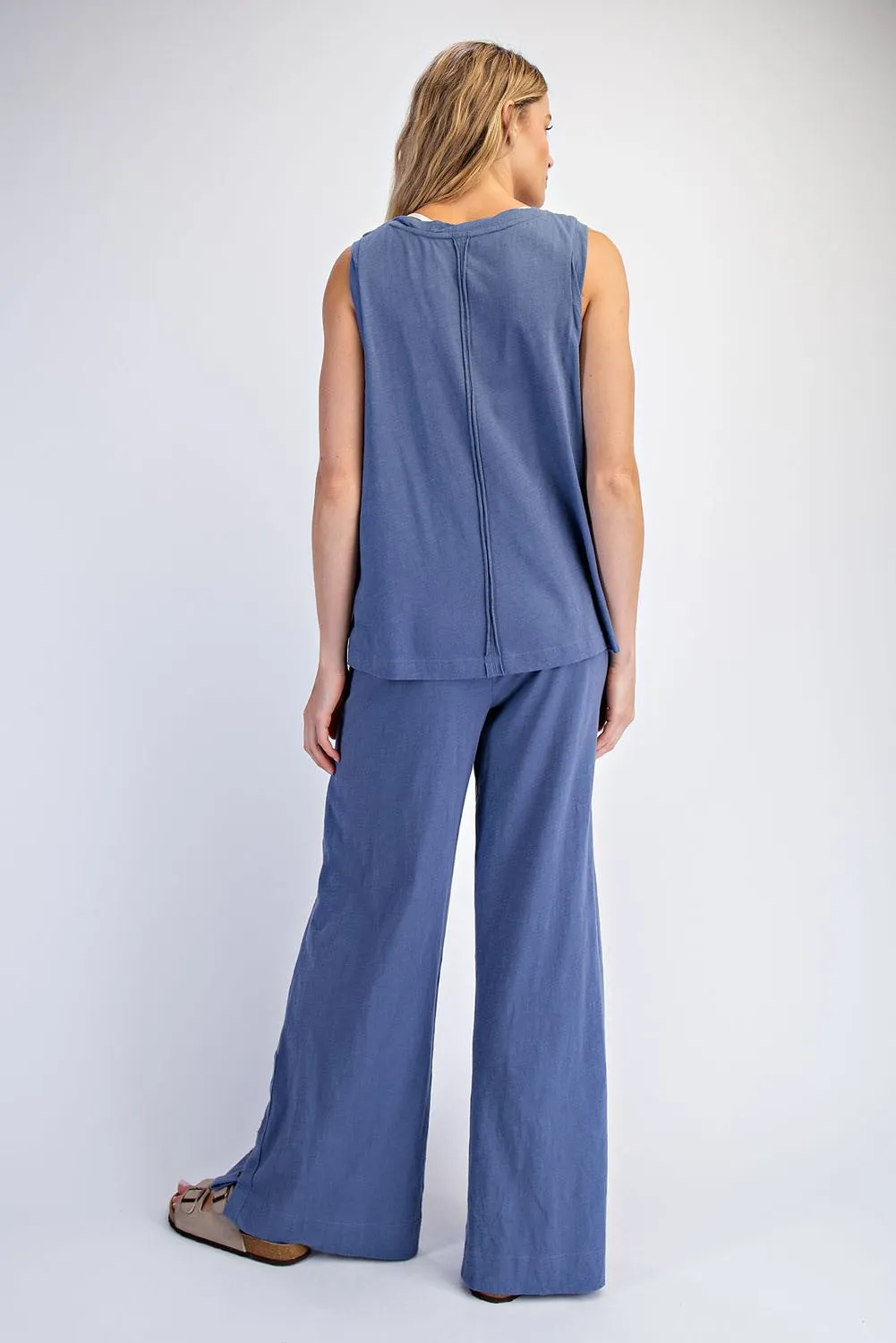 Blue Button Detail Tank Wide Leg Pant Set sold by Pinkblush product image thumbnail 3