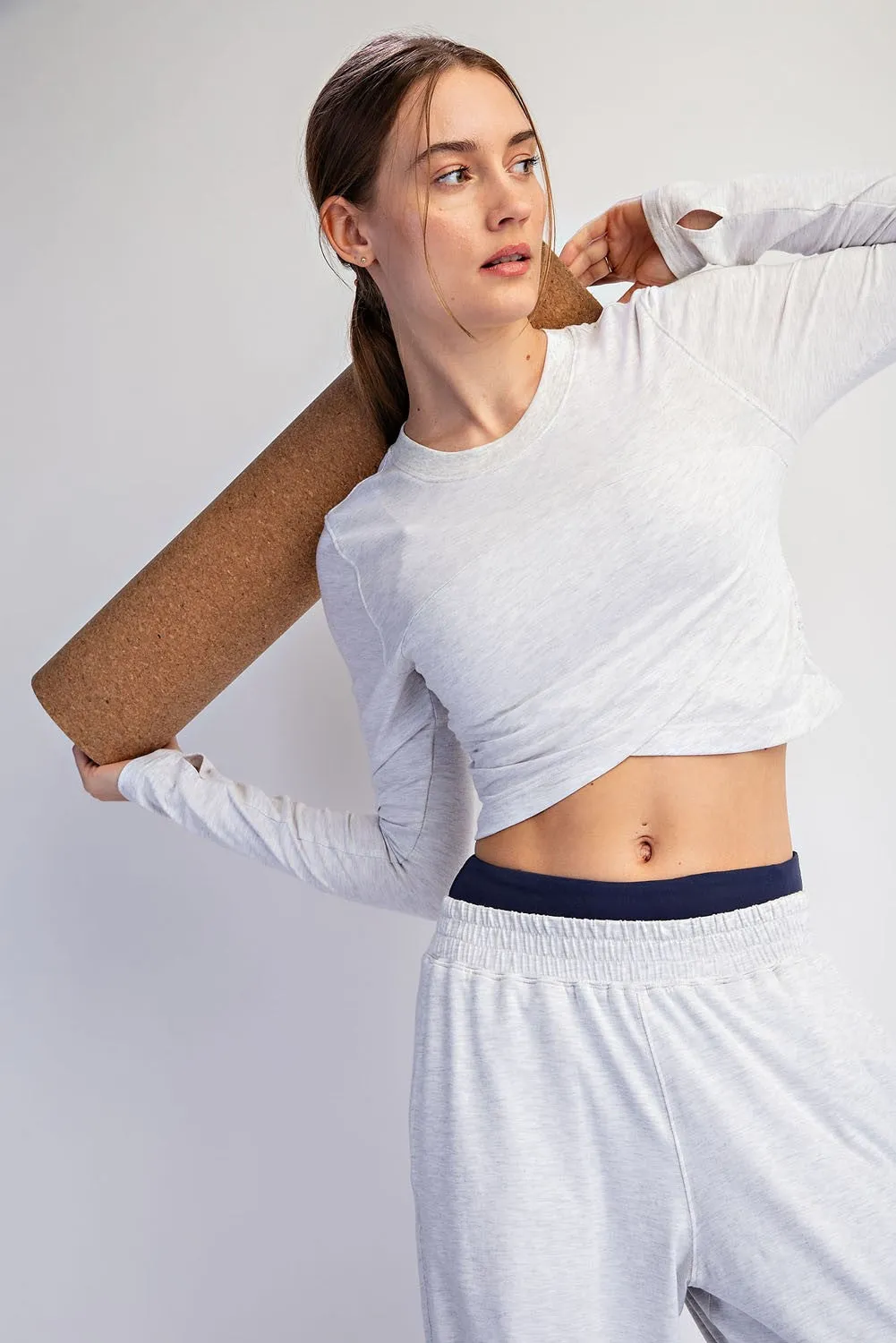 Light Heather Grey Cropped Long Sleeve Pant Set sold by Pinkblush product image thumbnail 5