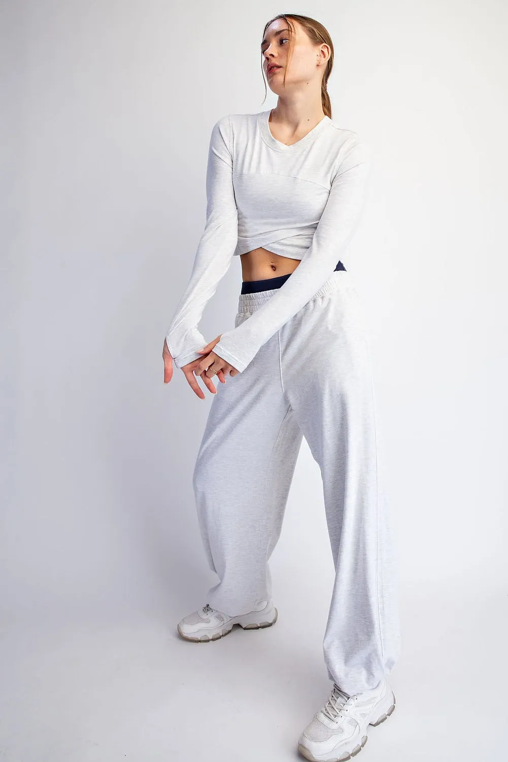 Light Heather Grey Cropped Long Sleeve Pant Set sold by Pinkblush product image thumbnail 2