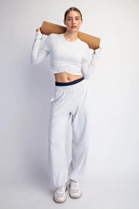 Light Heather Grey Cropped Long Sleeve Pant Set made by Rae Mode