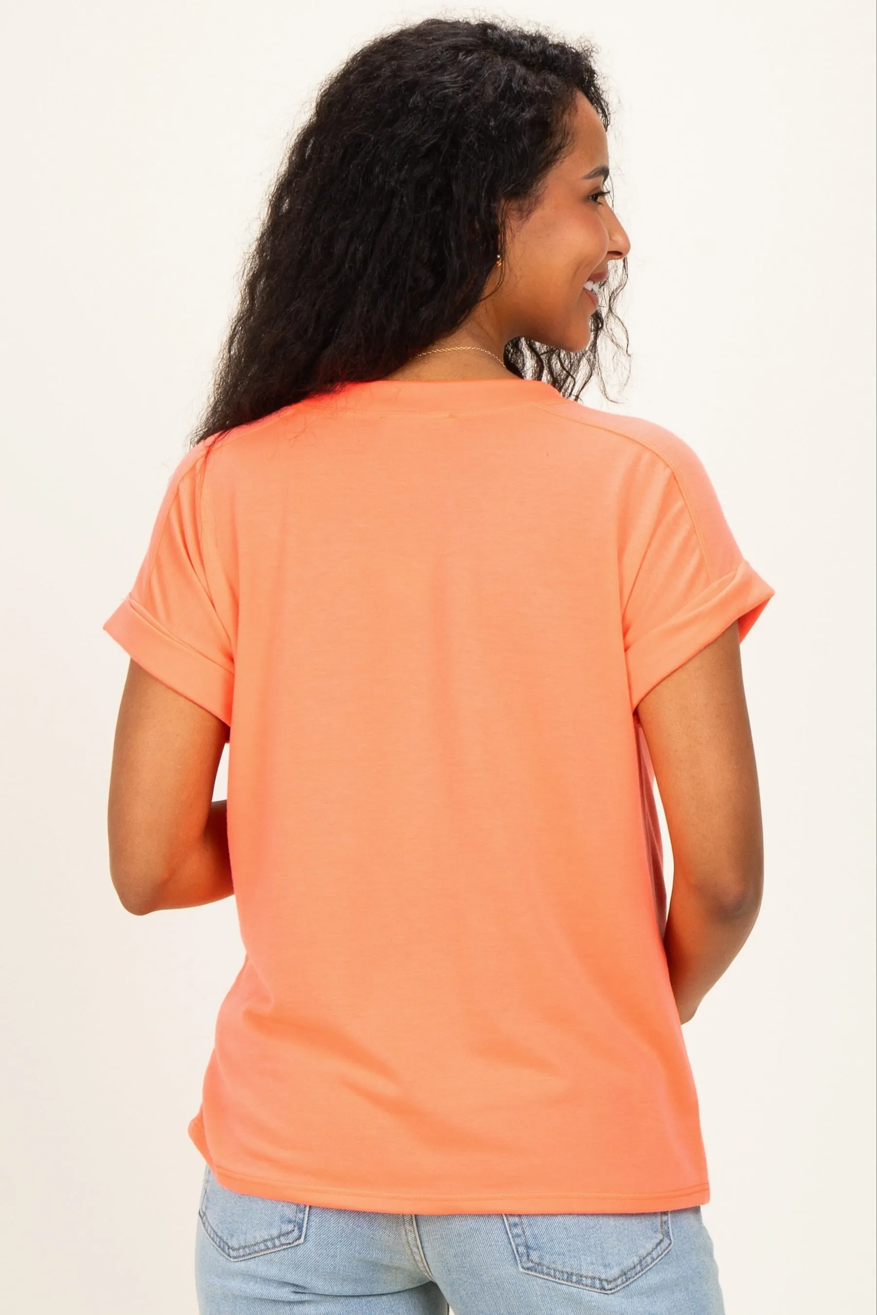 Coral Rolled Cuff Sleeve Relaxed Fit Maternity Tee sold by Pinkblush product image thumbnail 3