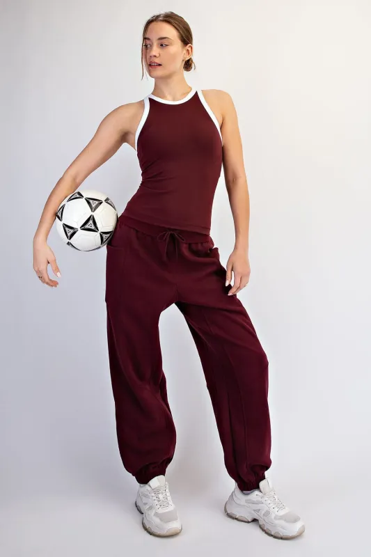 Dark Cherry Terry Drawstring Joggers made by Rae Mode