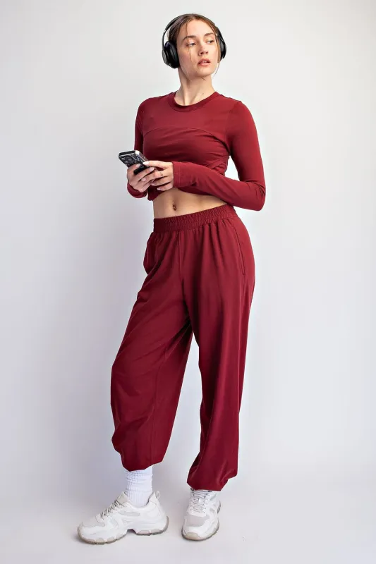 Winter Berry Cropped Long Sleeve Pant Set made by Rae Mode