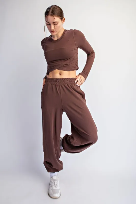 Mocha Cropped Long Sleeve Pant Set made by Rae Mode