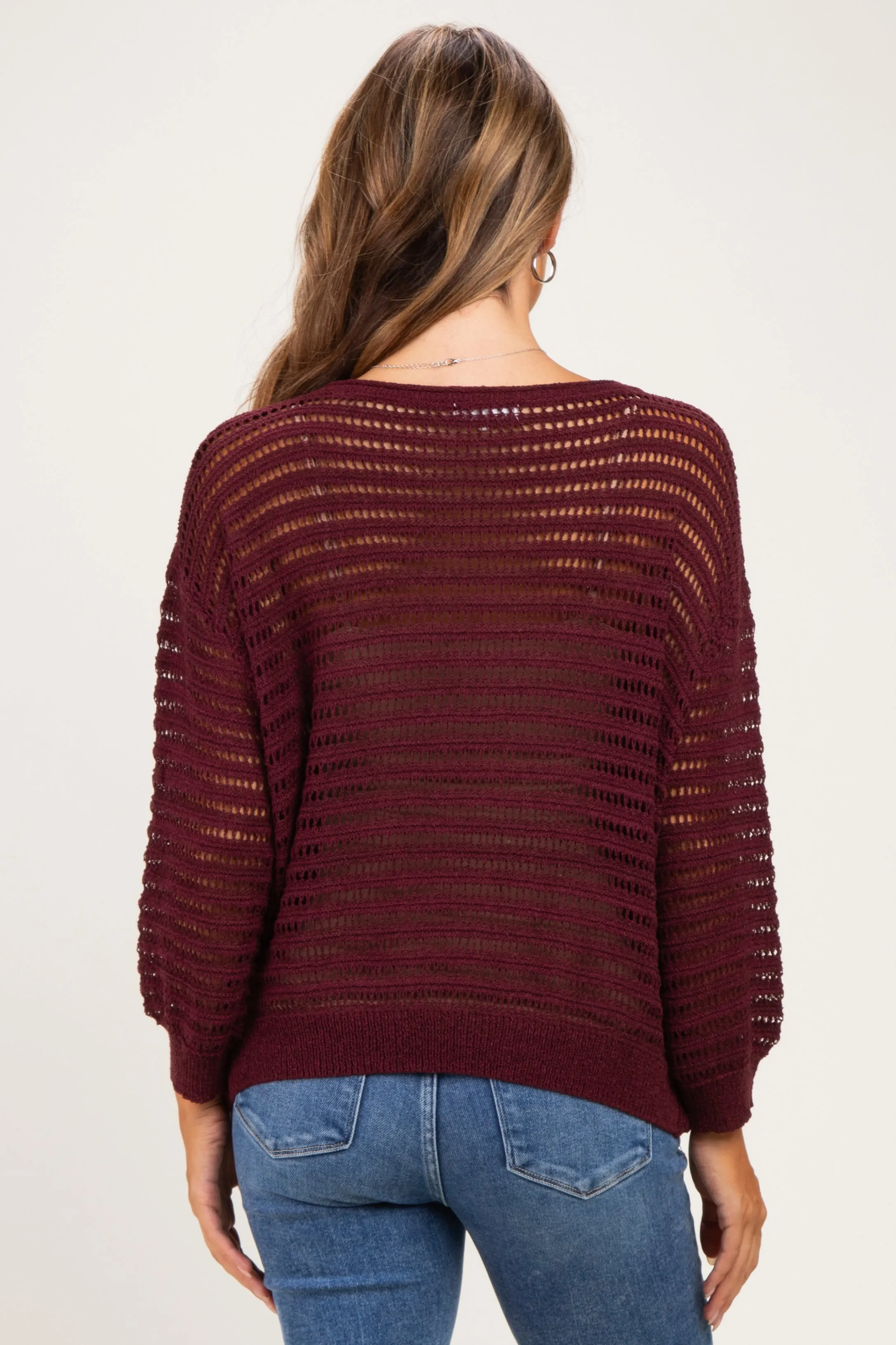 Burgundy Open Knit Striped Maternity Sweater Top sold by Pinkblush product image thumbnail 3