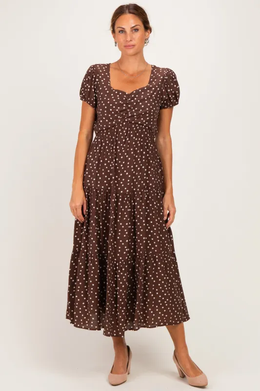 Brown Polka Dot Short Sleeve Midi Dress made by tea n rose