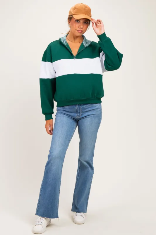 Green Colorblock Quarter Zip Maternity Sweatshirt made by Pinkblush